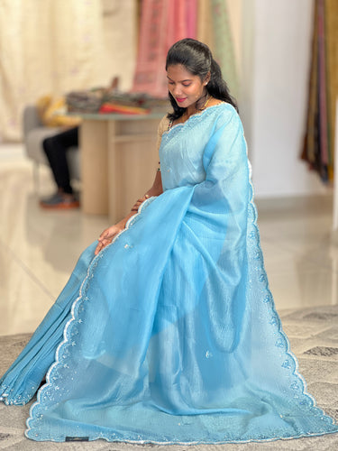 Hand Work Crushed Organza Saree | SBP865