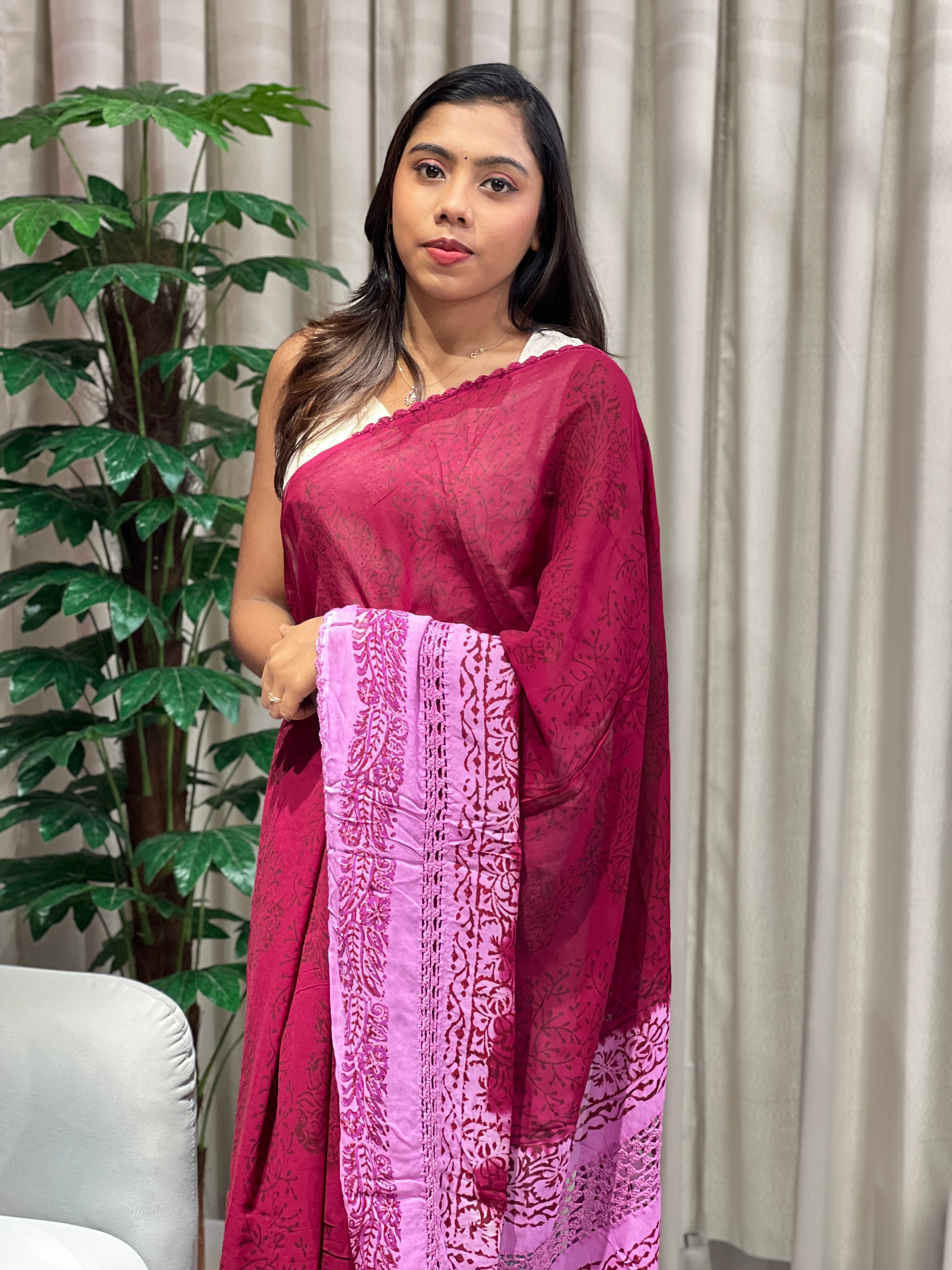 Hand Block Printed Georgette Saree | SF1422