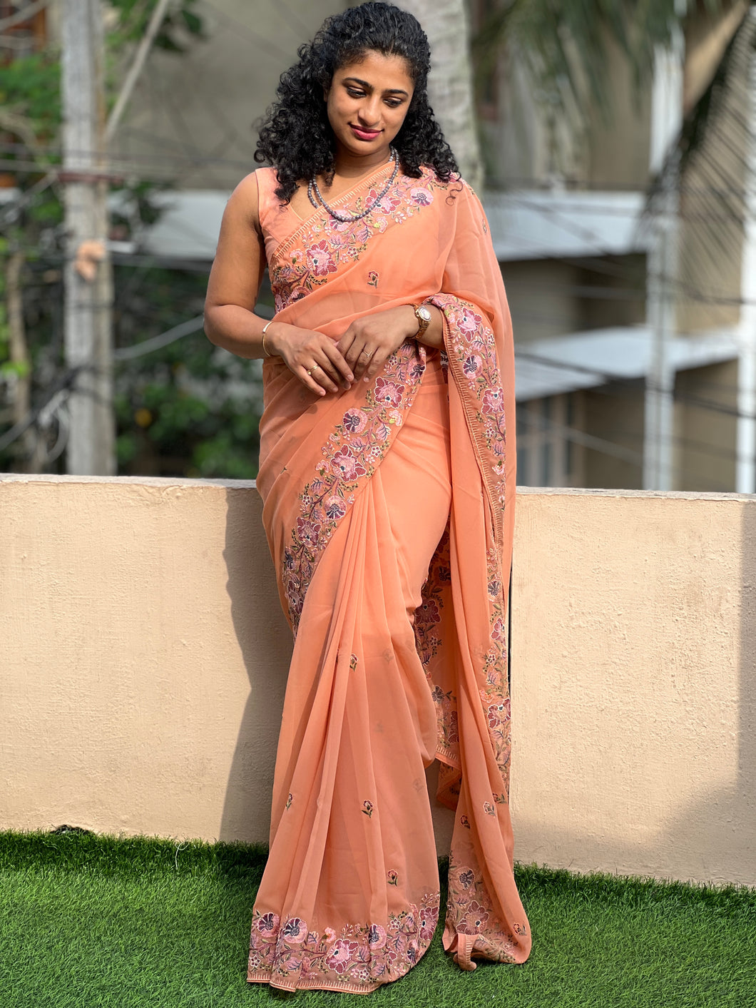 Computerized Floral Border Pattern Georgette Saree | RP377
