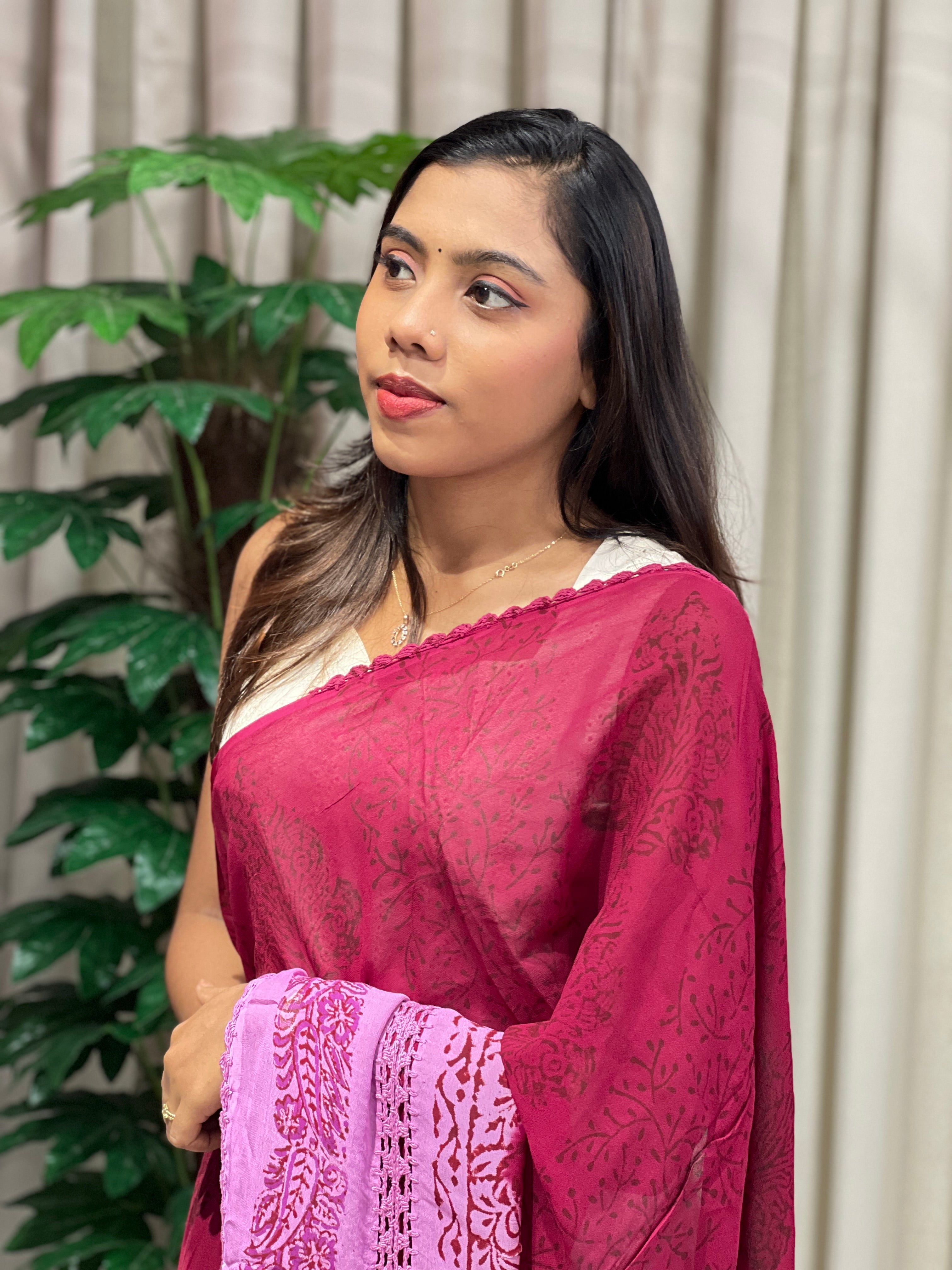 Hand Block Printed Georgette Saree | SF1422