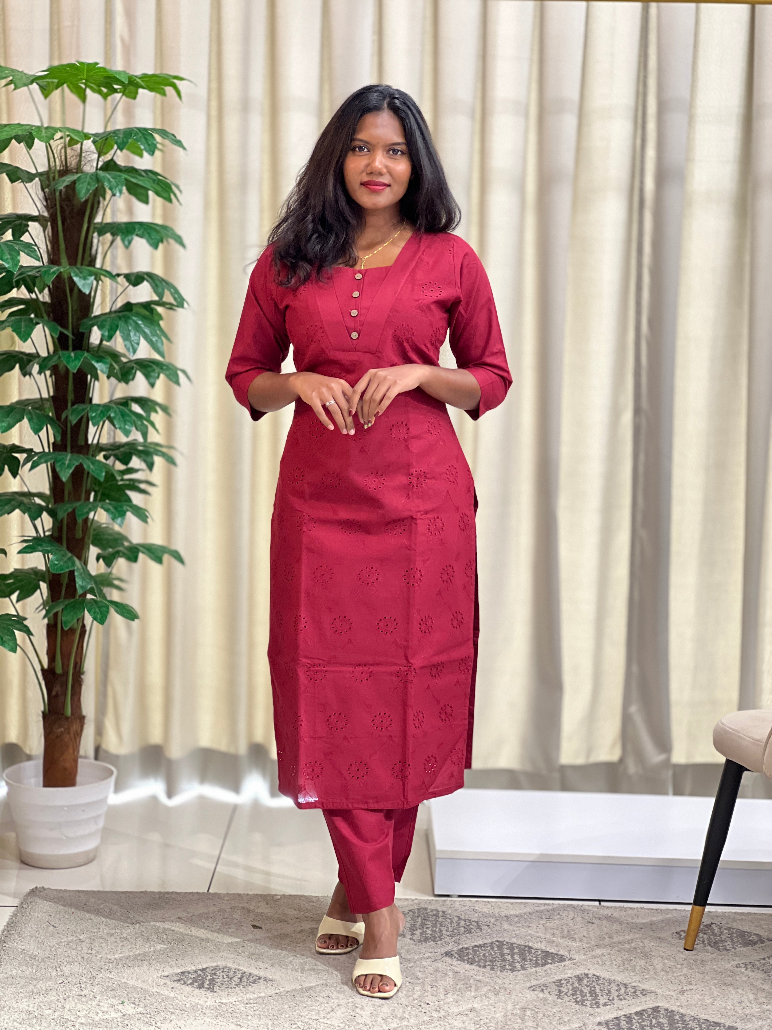 Hakoba Embroidered Cotton Co-ord Set | MSN249