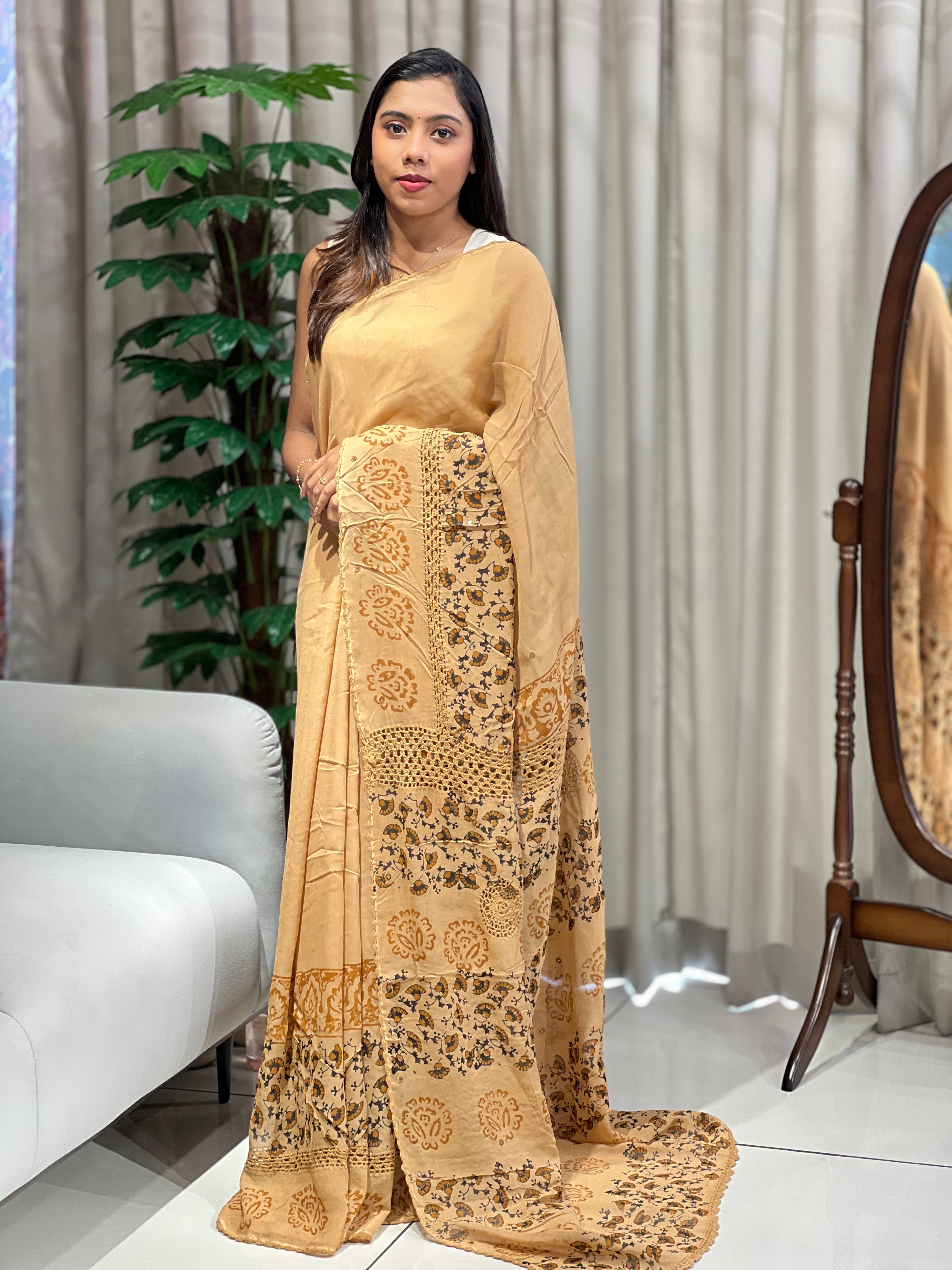 Hand Block Printed Georgette Saree | SF1419