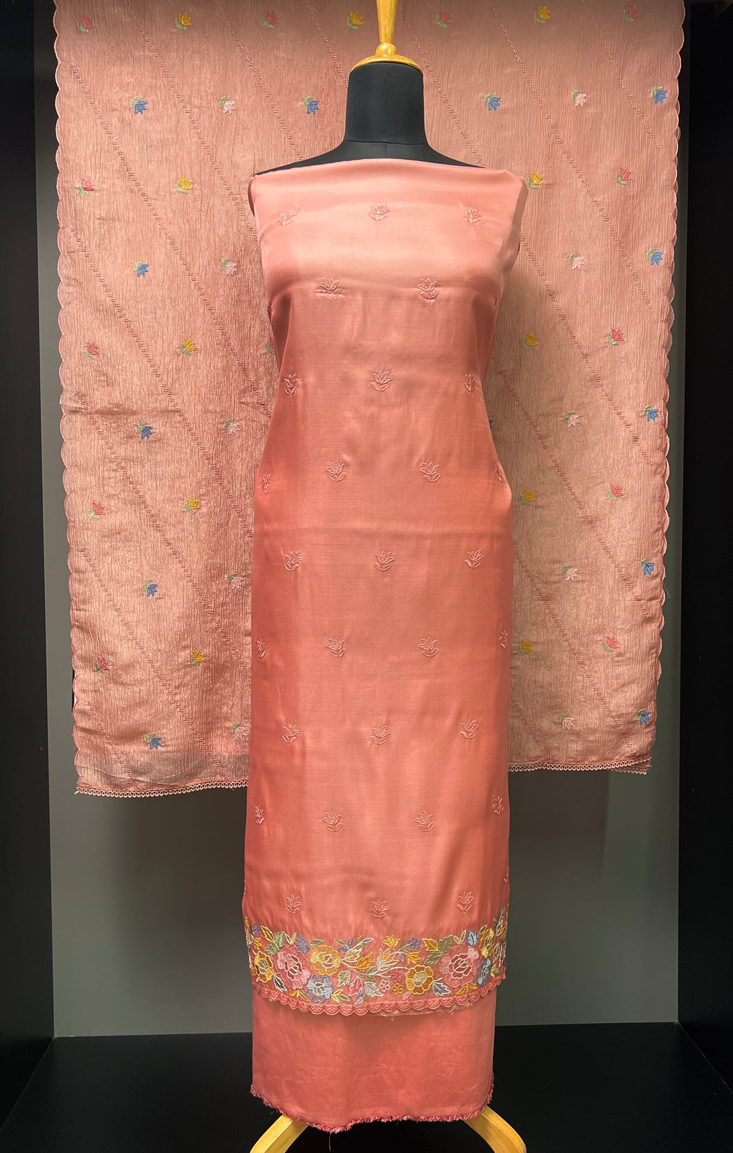 Machine Embroidery Detailed Tussar Finish Salwar Set |SUN374