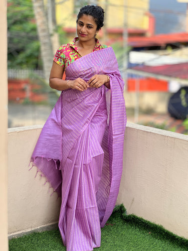 Stripe Weaving Pattern Bhagalpuri Linen Saree | DLS172
