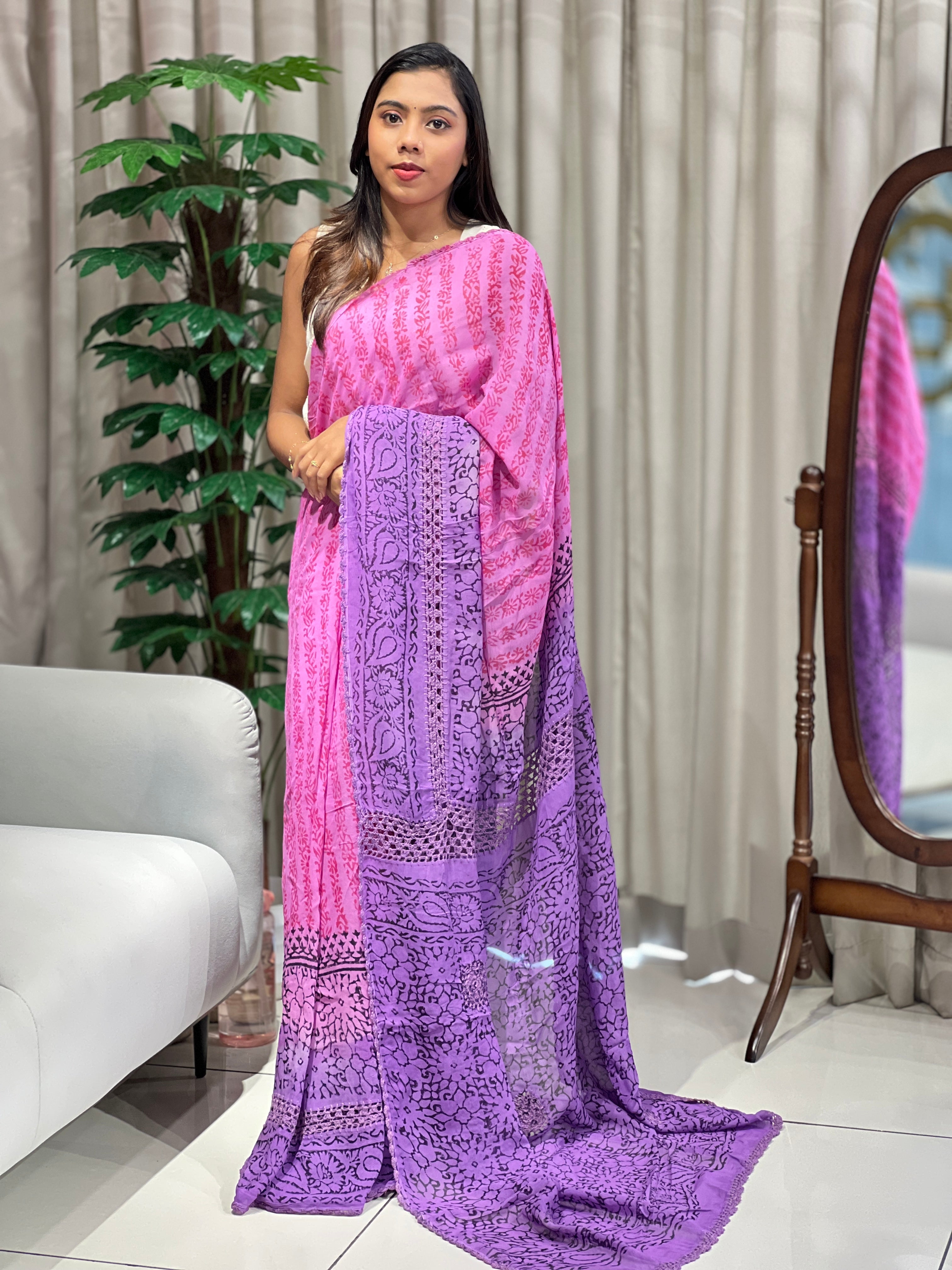 Hand Block Printed Georgette Saree | SF1423