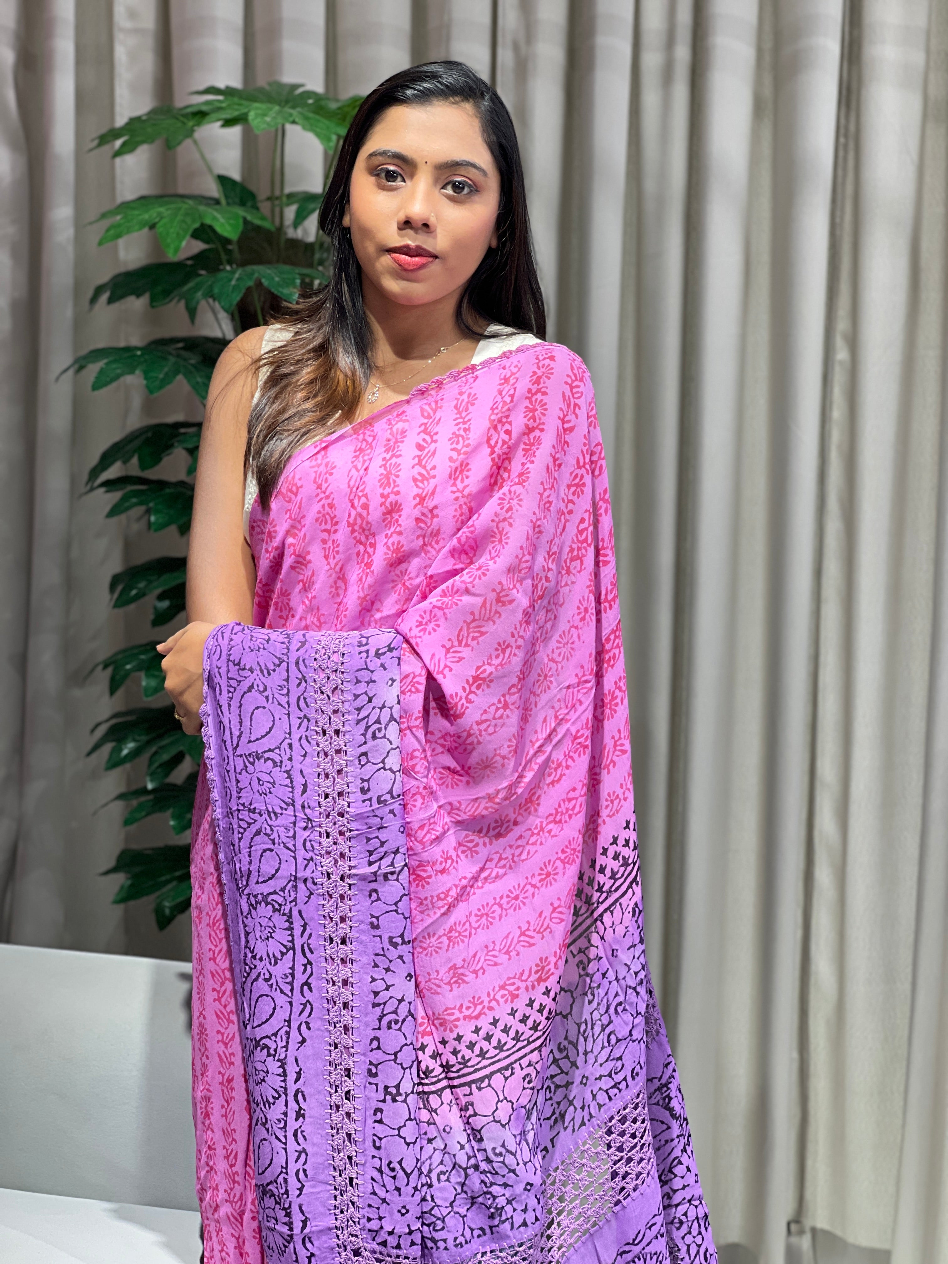 Hand Block Printed Georgette Saree | SF1423