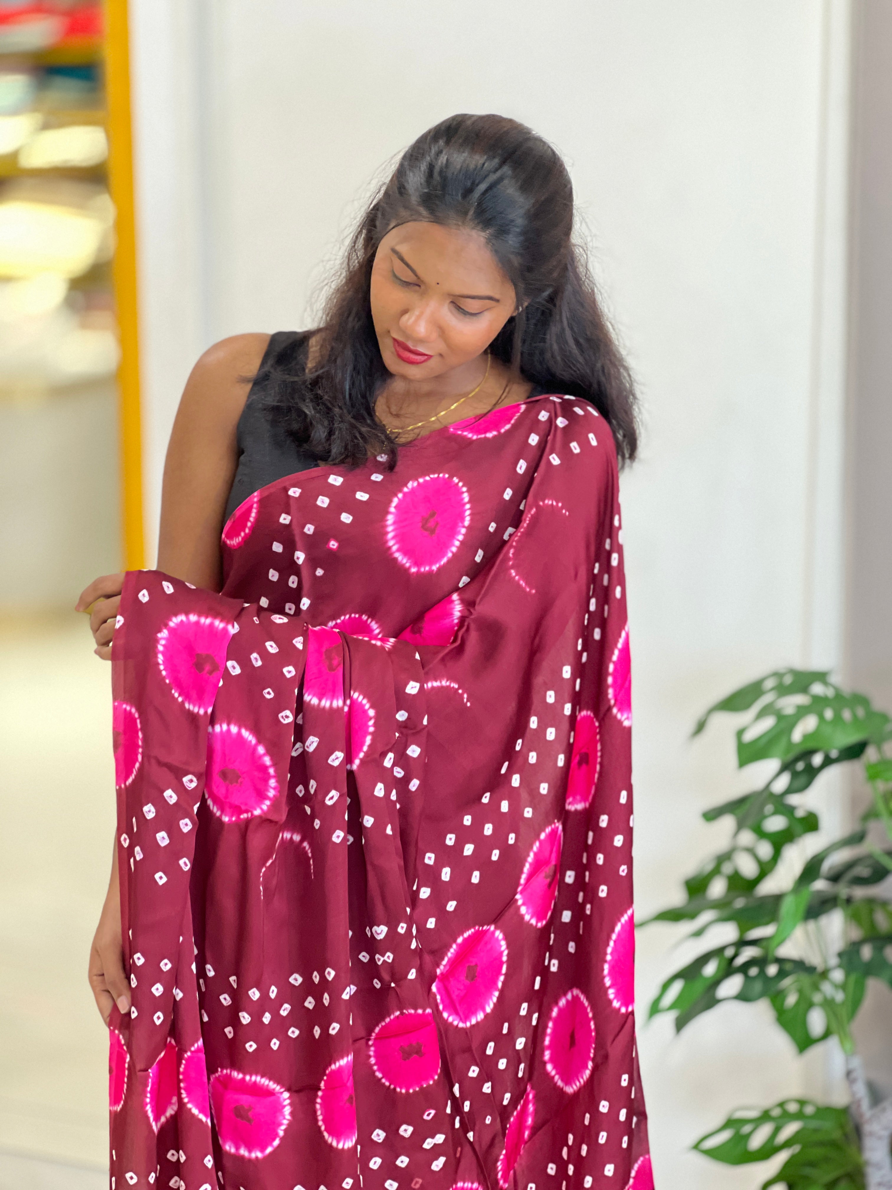 Lagdi Patta With Tie $ Dye Detailed Modal Silk Saree | MSE105