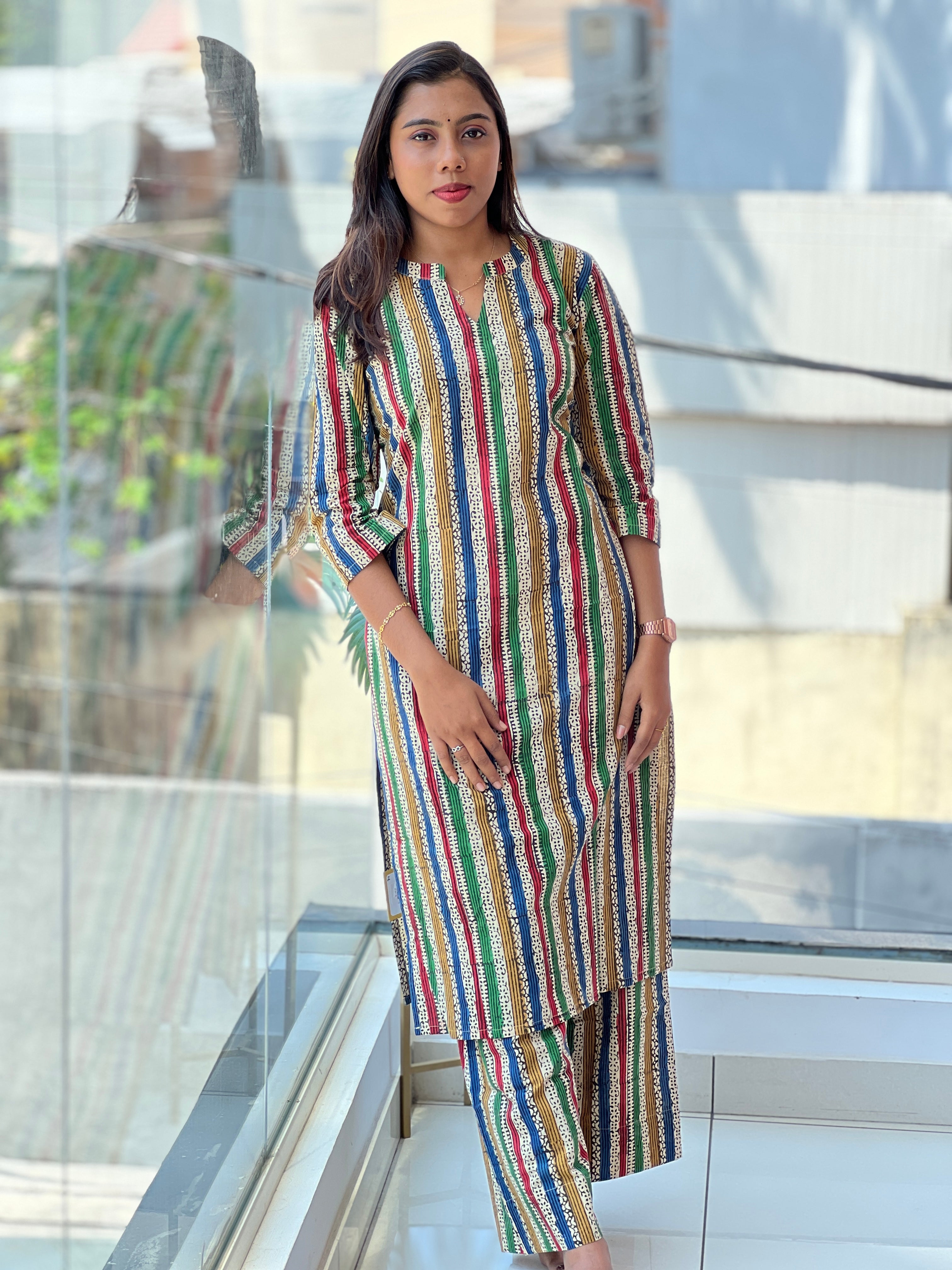 Stripes Printed Cotton Kurta Set | DNT874