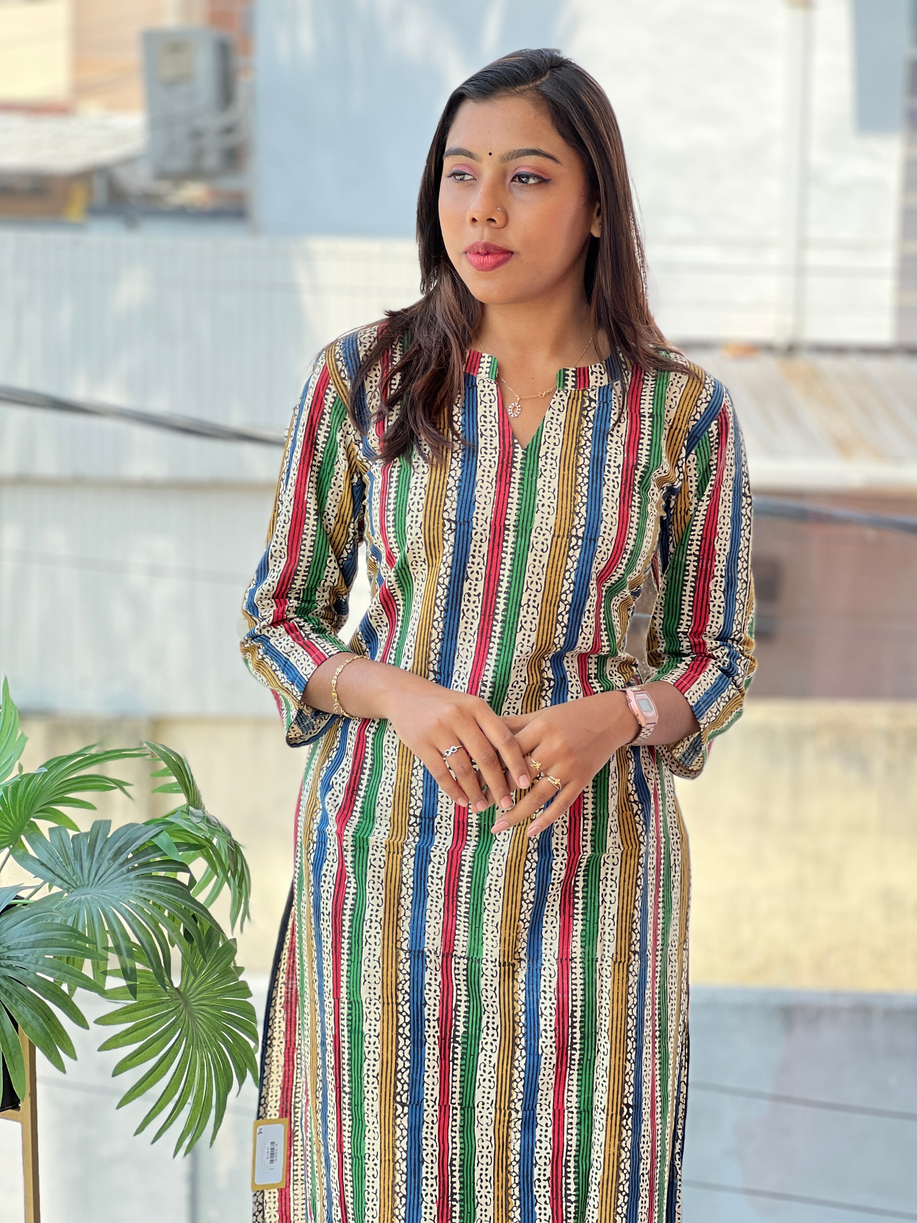 Stripes Printed Cotton Kurta Set | DNT874
