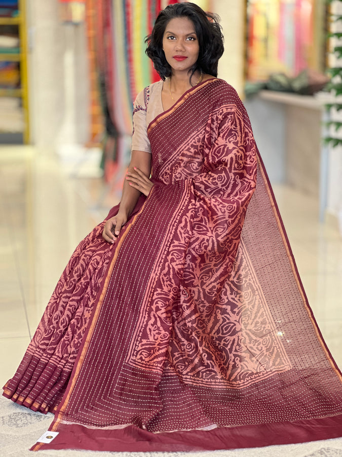 Batik Printed Chanderi Silk Saree | RGD431