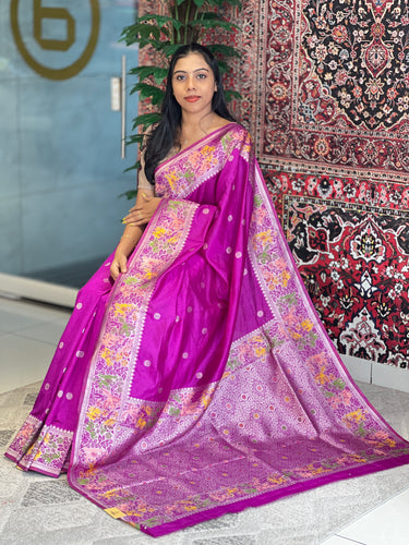Silver Zari & Thread Weaved Semi Banarasi Saree | NN360