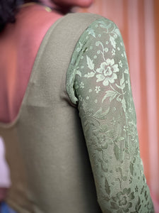 Floral Net Sleeves Detailed Velvet Stitched Blouse | ALA136