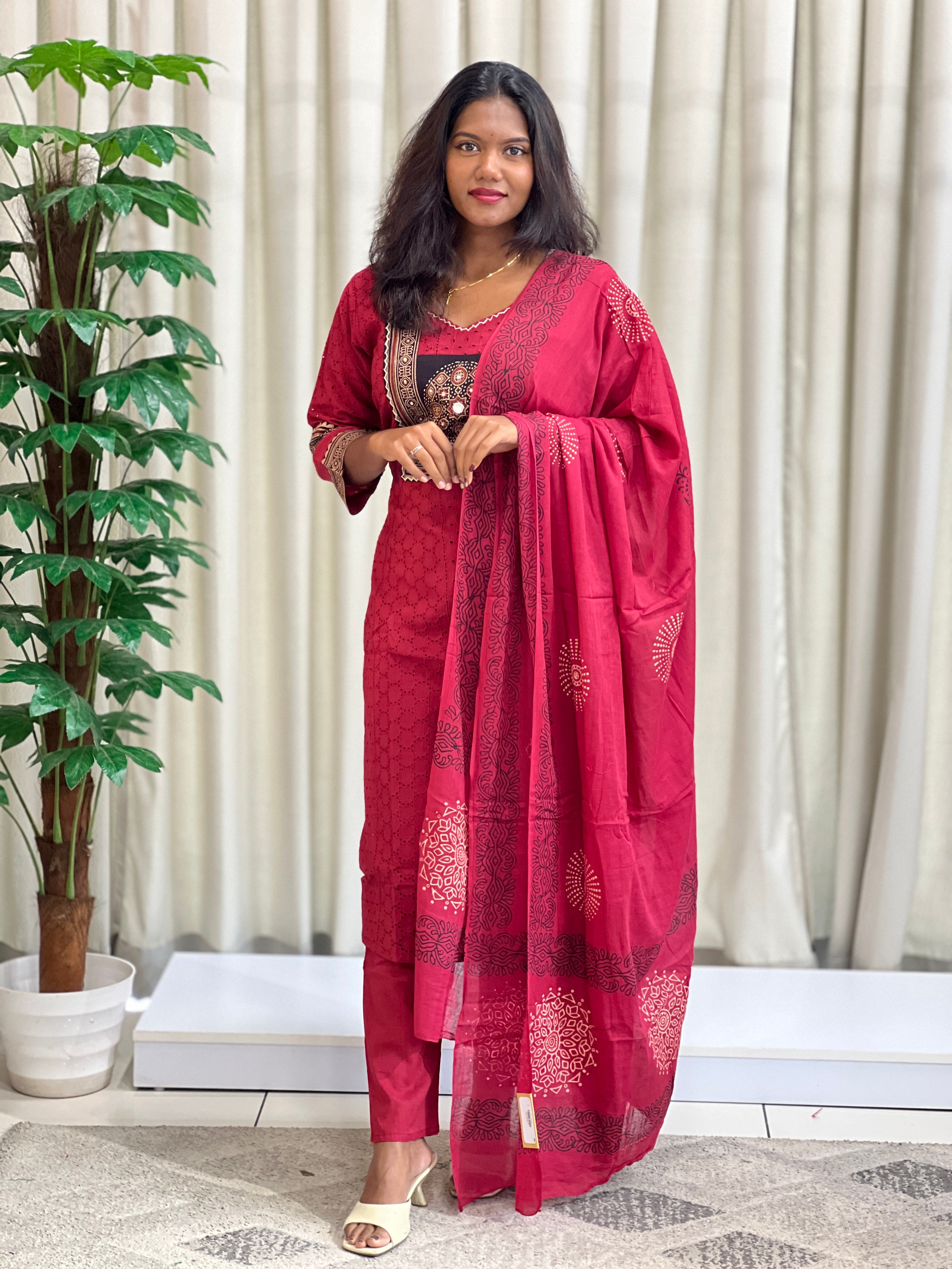 Ajrakh Patch Detailing Cotton Kurta Set | KKR120