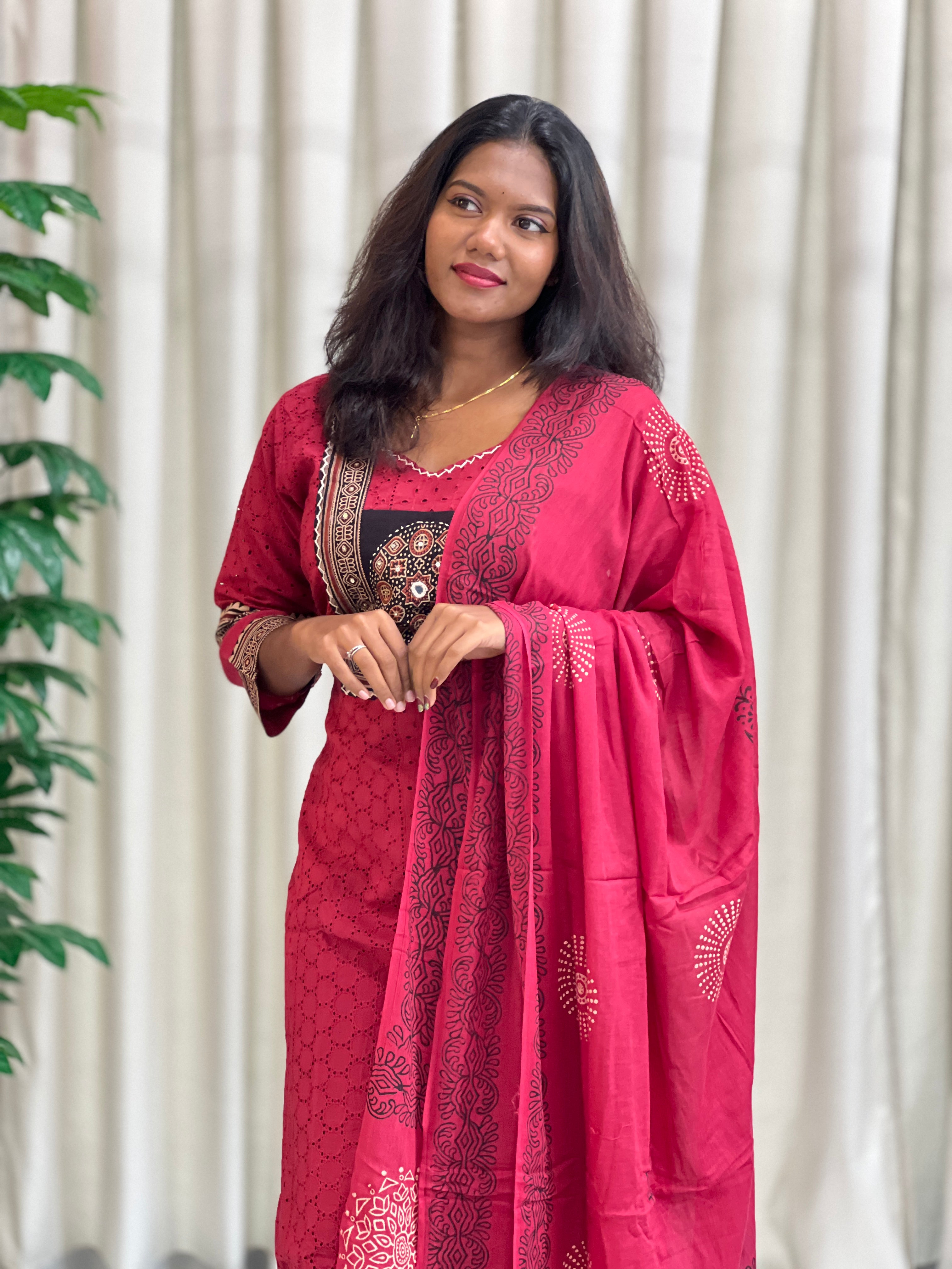 Ajrakh Patch Detailing Cotton Kurta Set | KKR120