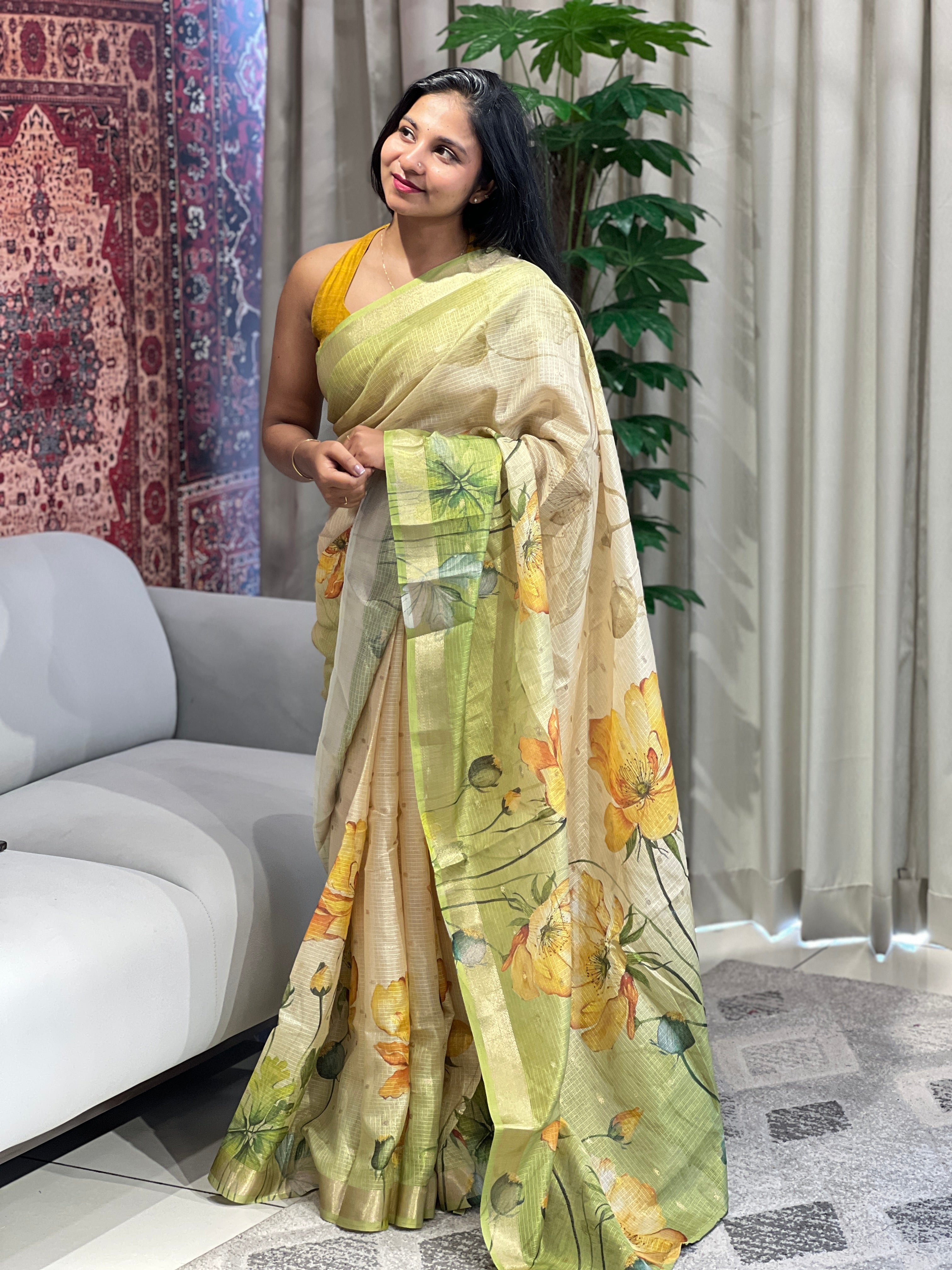 Floral Printed Silky Kota Saree | HT274