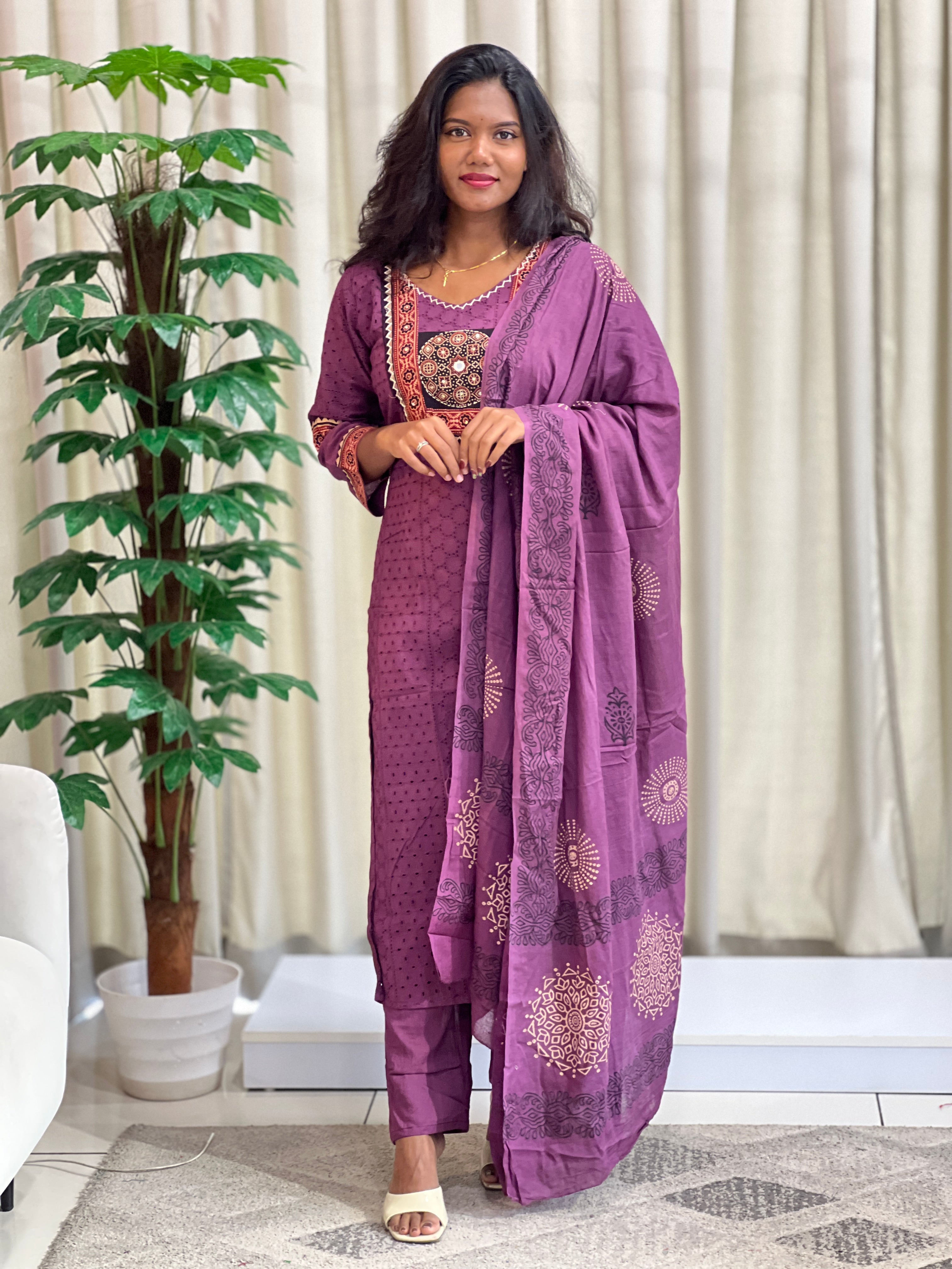 Ajrakh Patch Detailing Cotton Kurta Set | KKR118