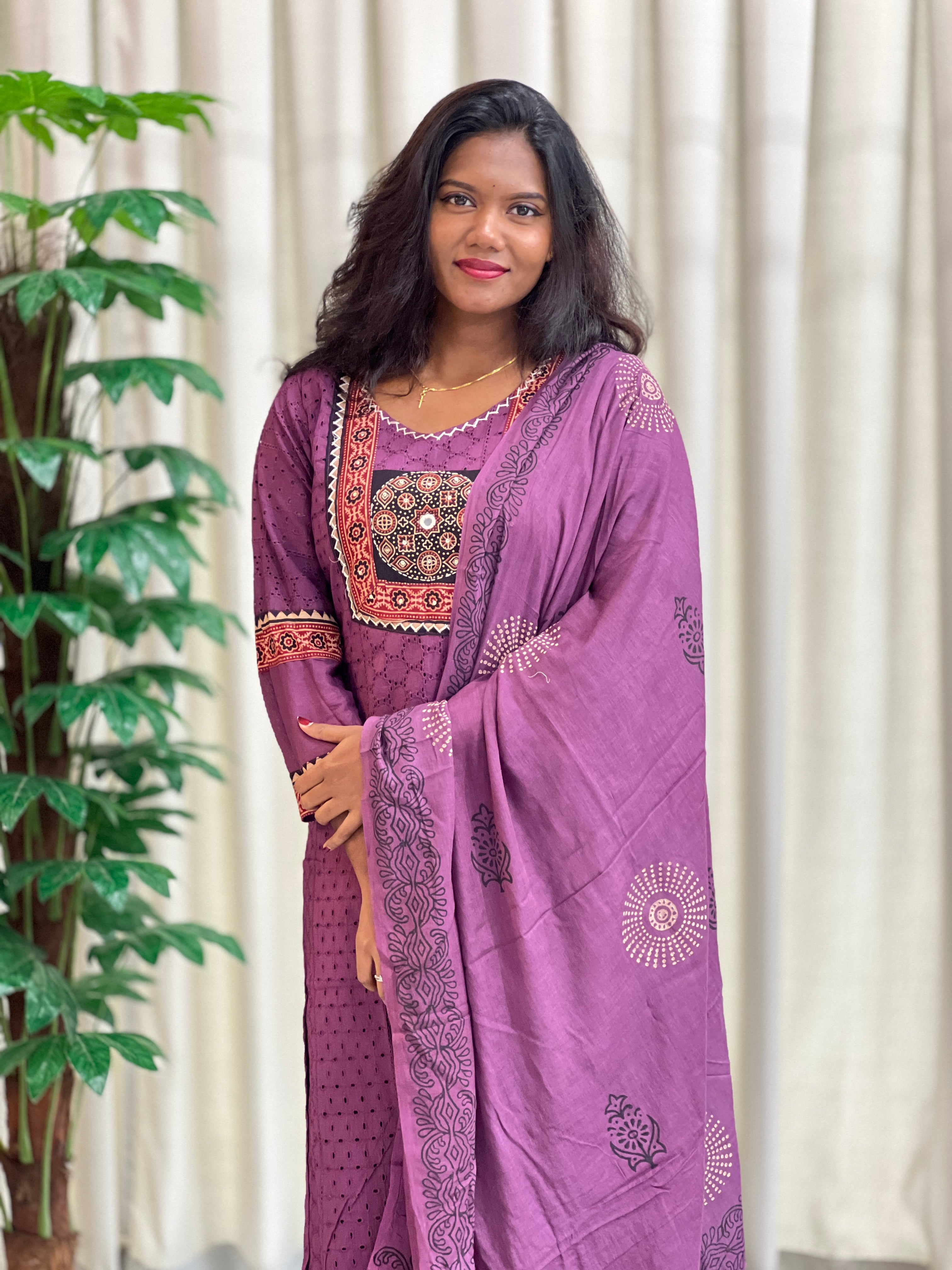 Ajrakh Patch Detailing Cotton Kurta Set | KKR118
