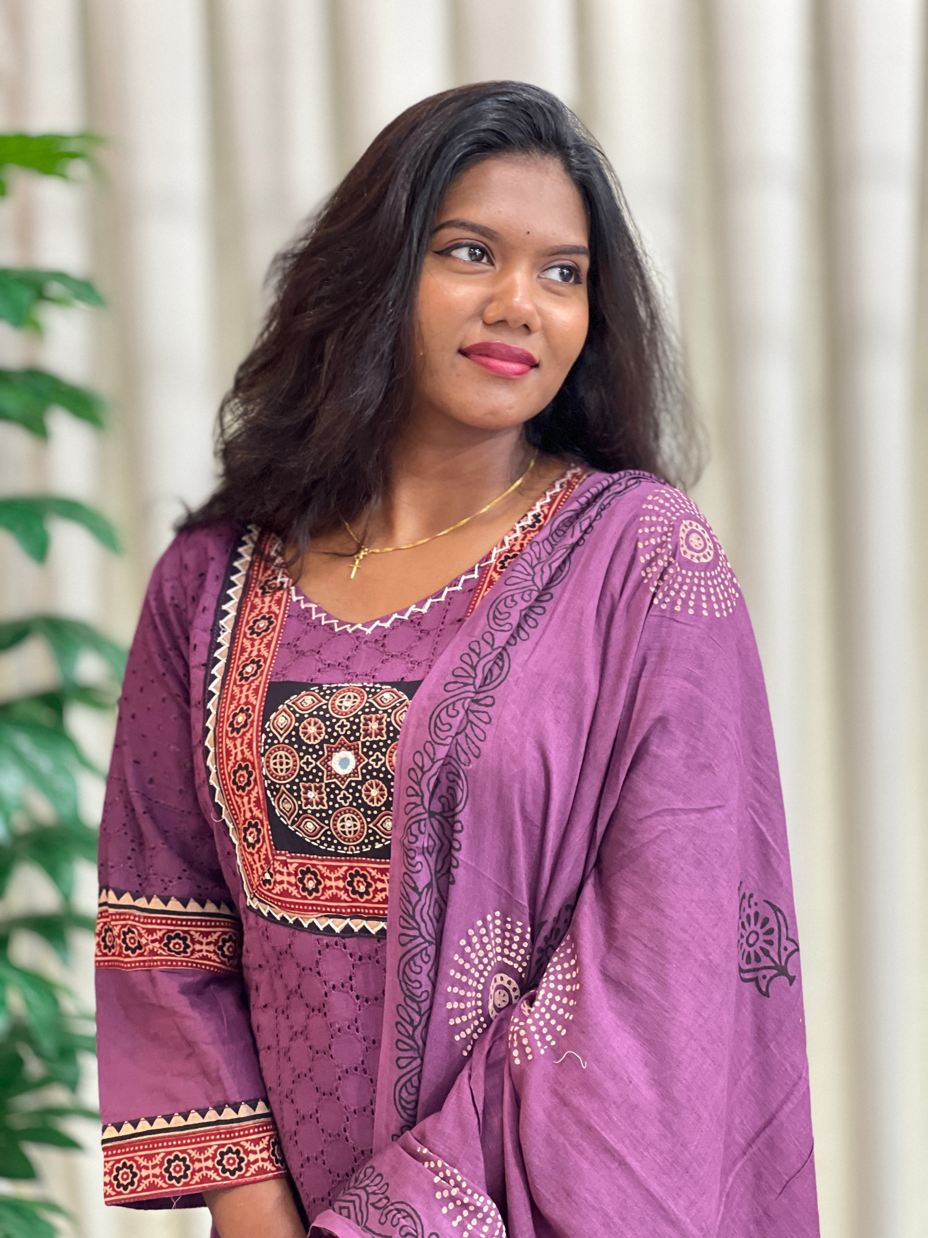 Ajrakh Patch Detailing Cotton Kurta Set | KKR118