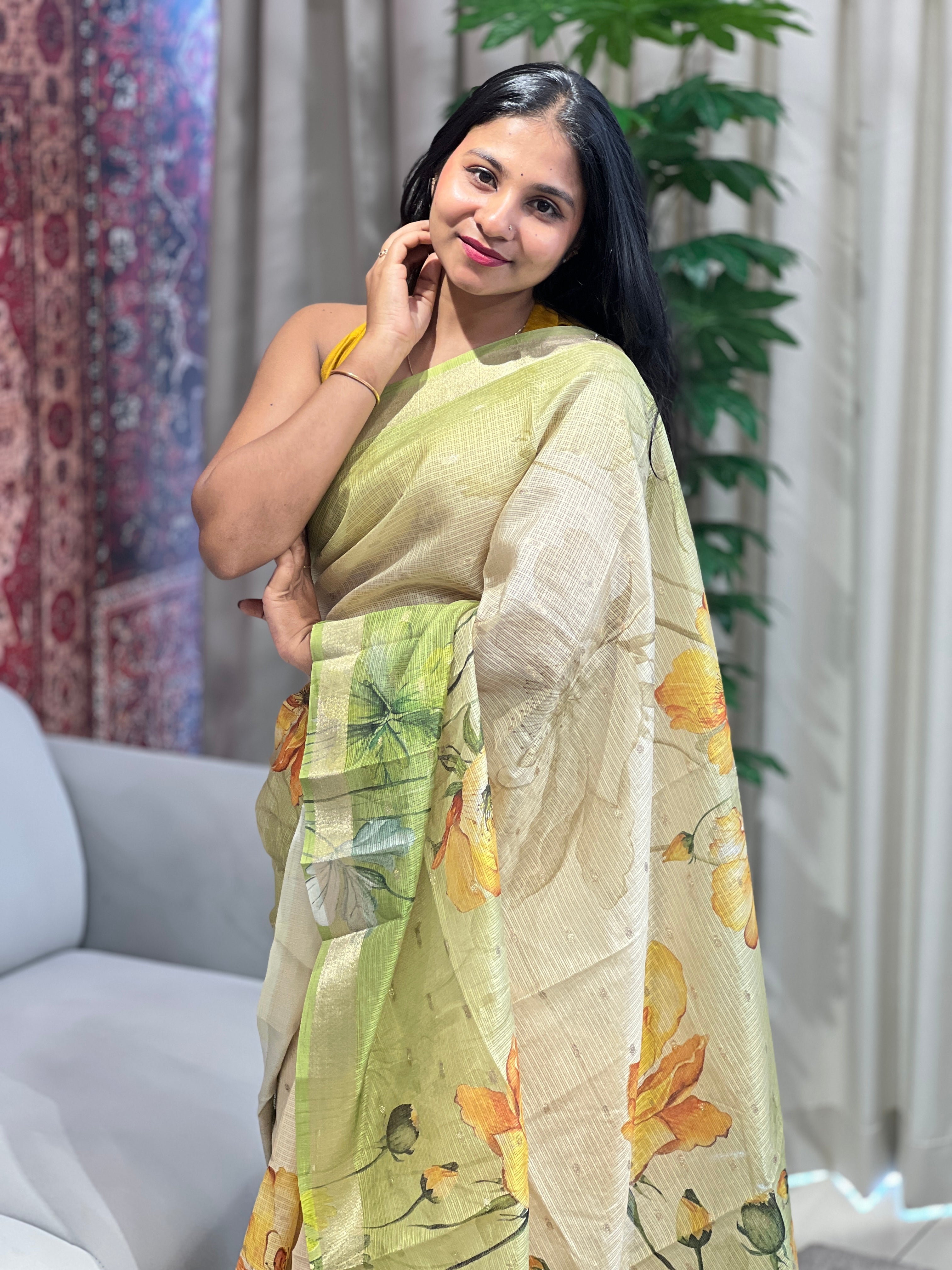 Floral Printed Silky Kota Saree | HT274