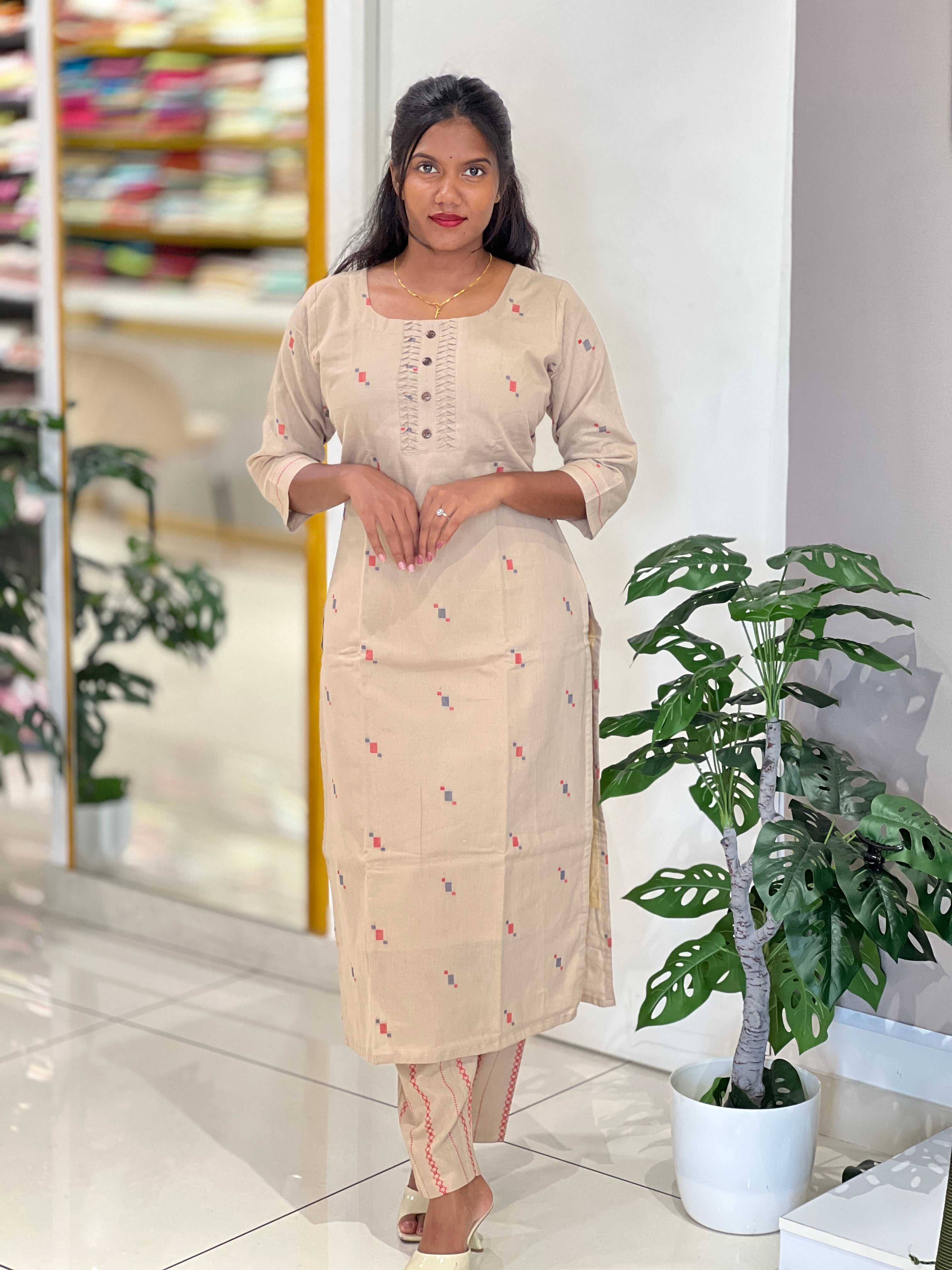 Thread Woven Buta Detailed Cotton Kurta Set | MSN206