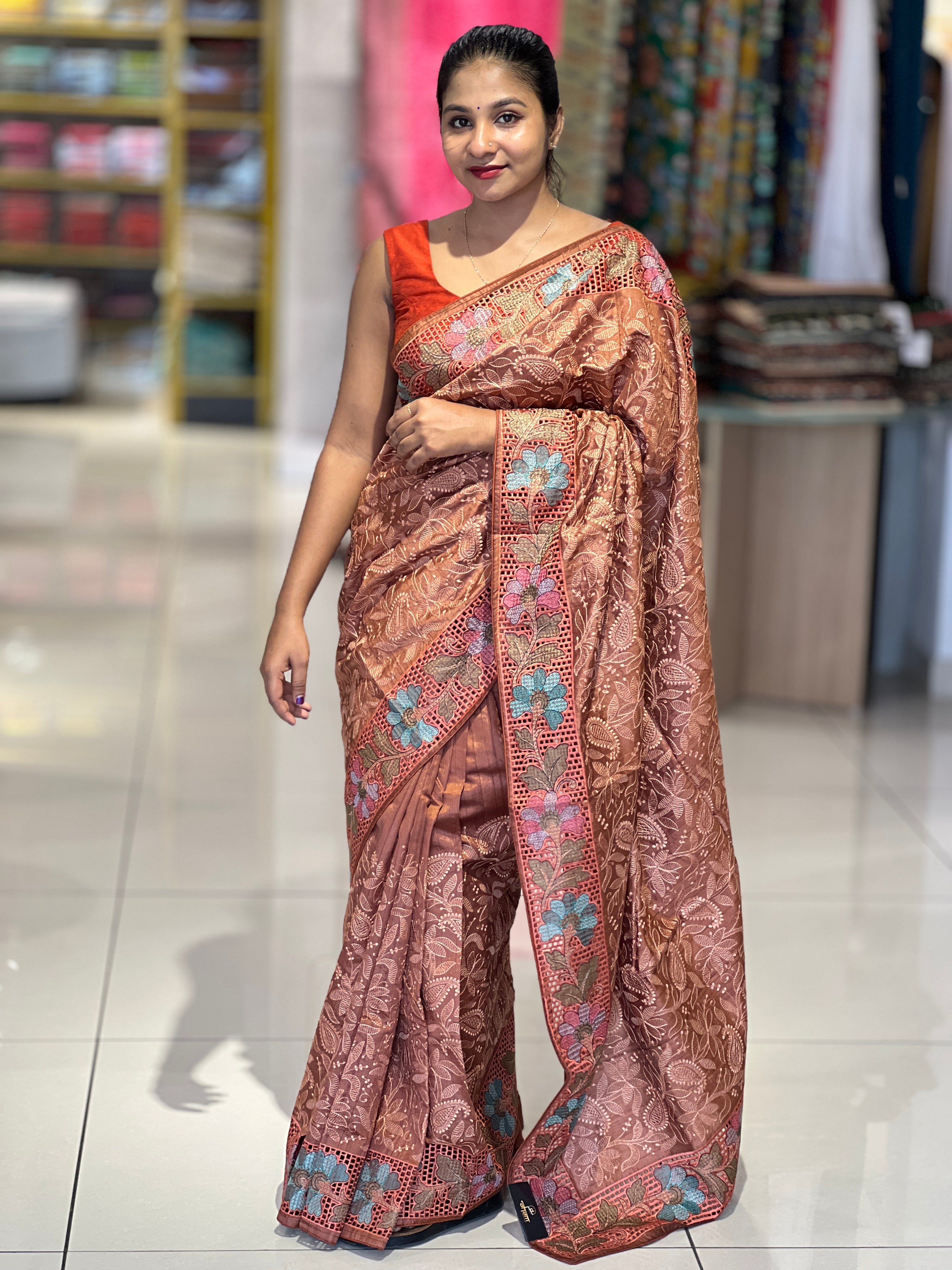 Cutwork & Embroidery Detailed Tussar Finish Saree | GAR118