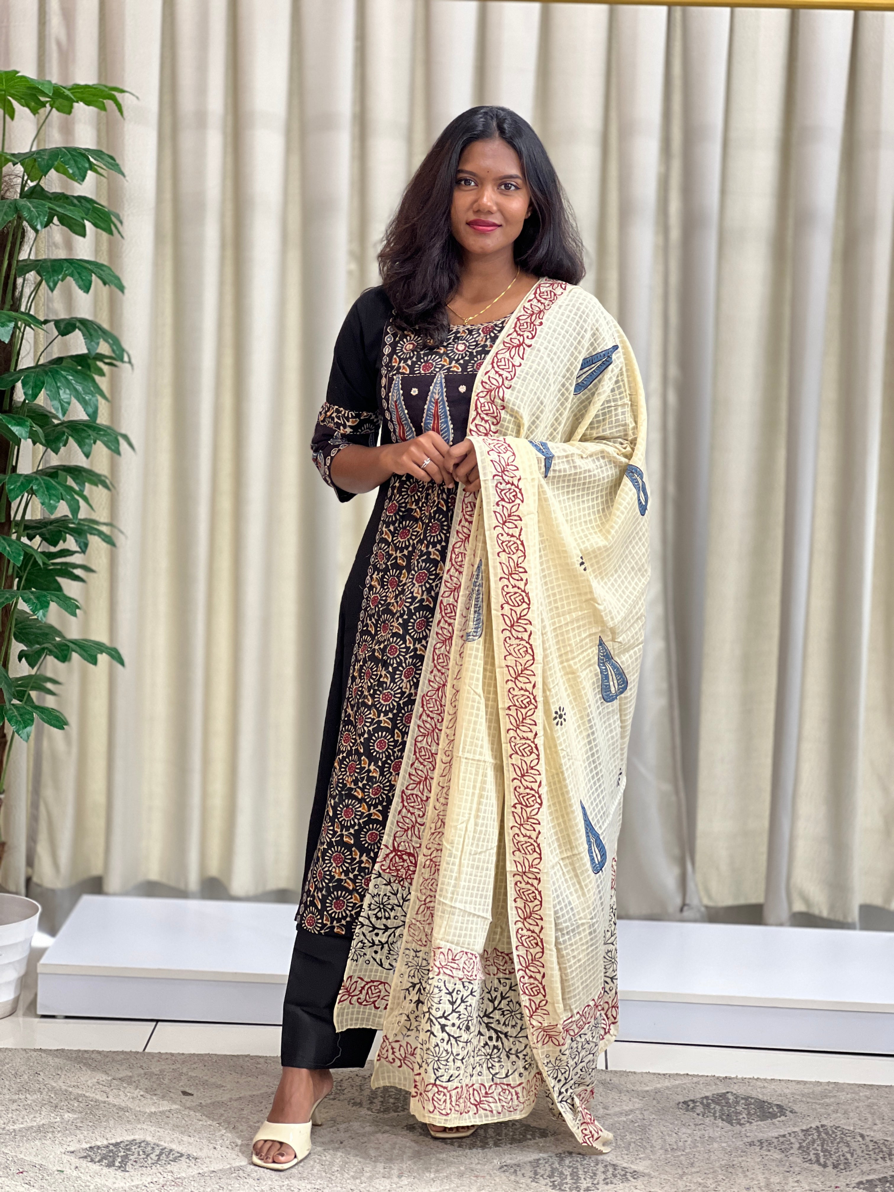 Printed Pattern A Line Cotton Kurta Set | KKR105