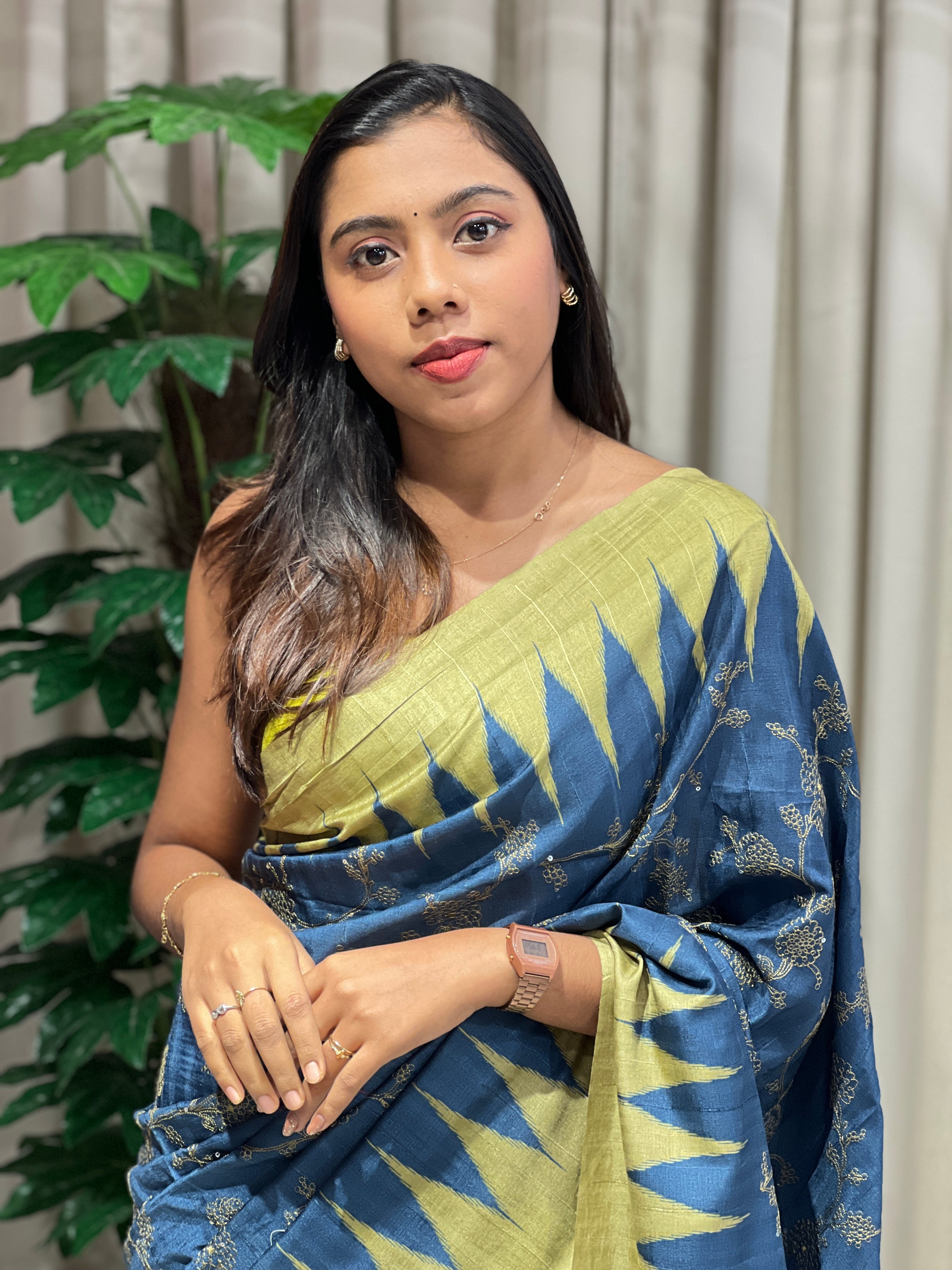 Jaal Patterned Embroidered Semi Tussar Saree | SSN452