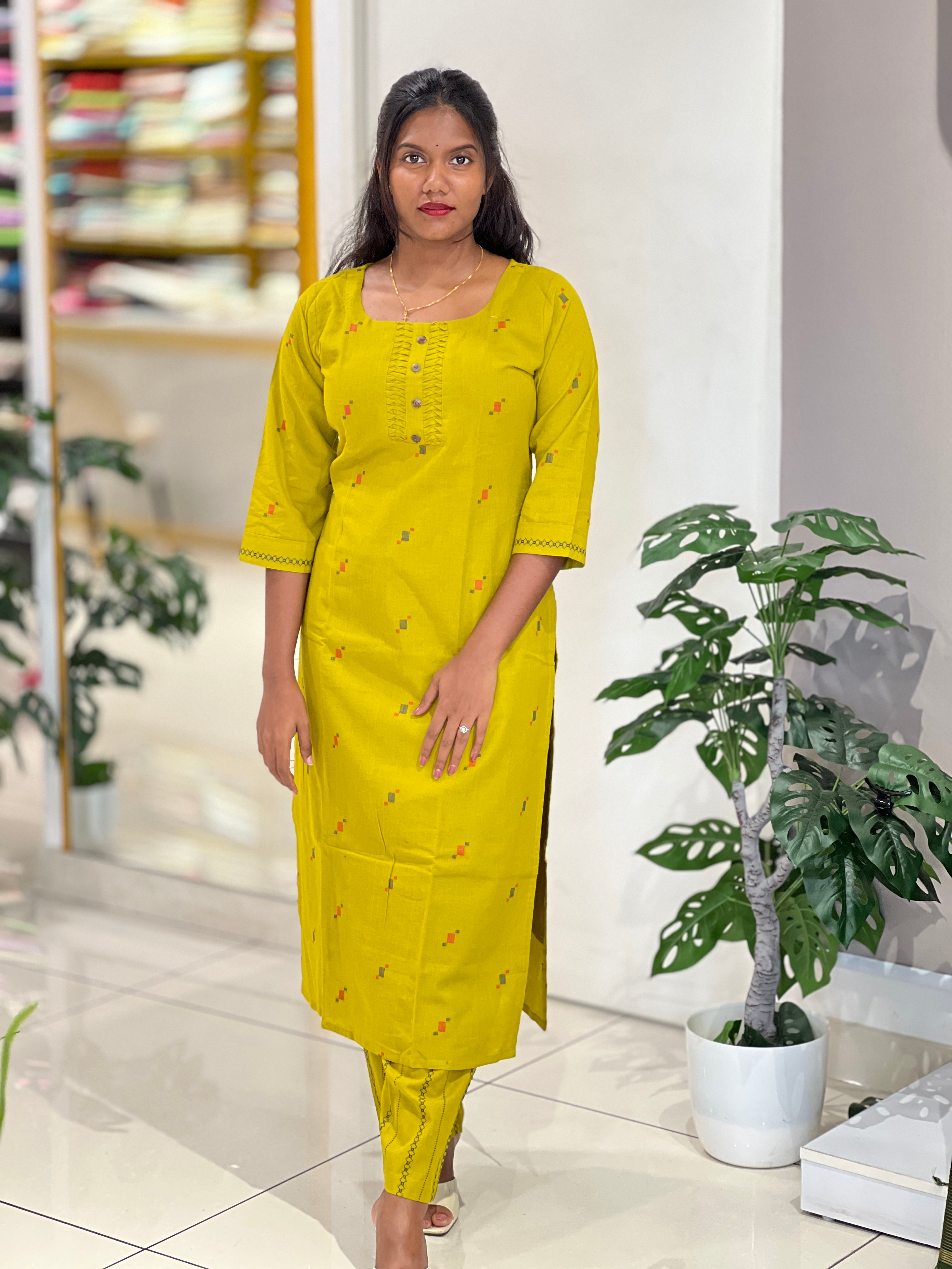 Thread Woven Buta Detailed Cotton Kurta Set | MSN209