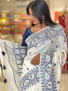 Jamdani Weaved Linen Saree | BLD883