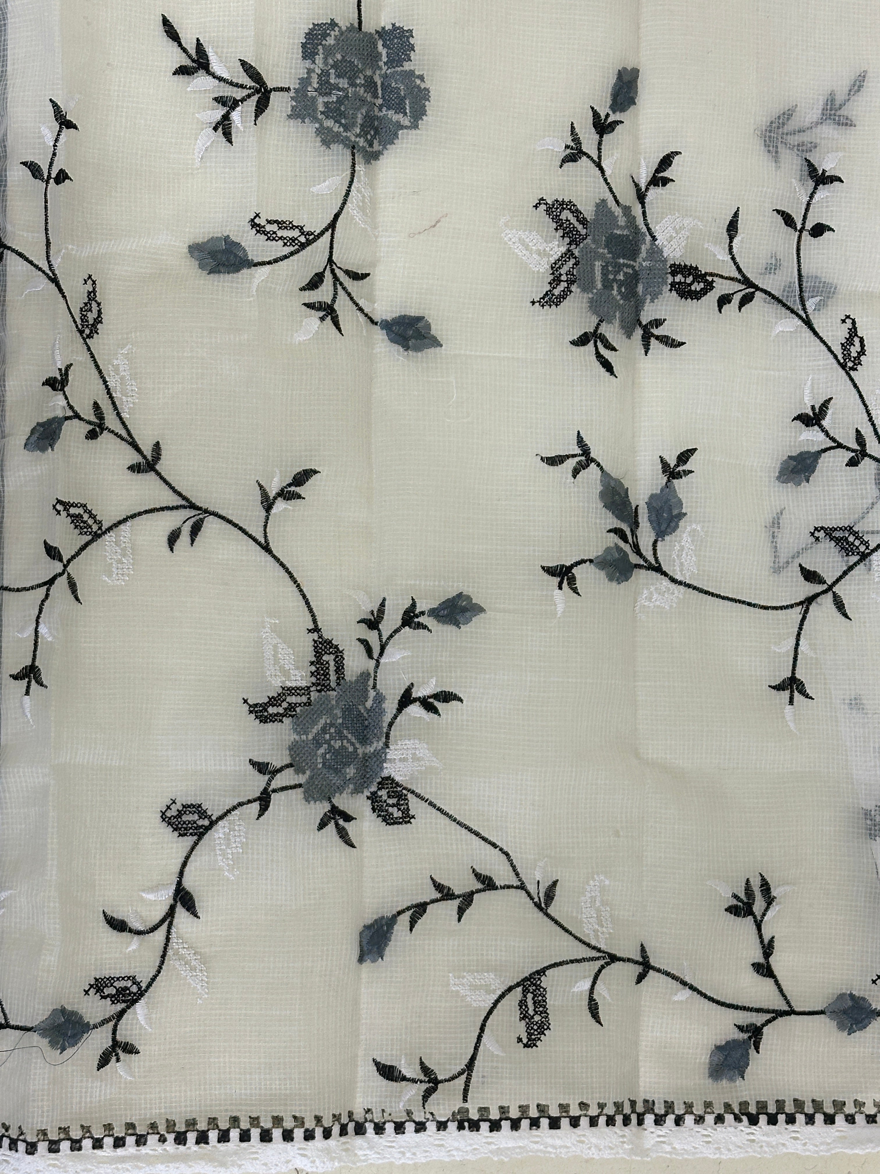 Zigzag & Floral Jaal Detailed Muga Check Organza Saree | JSC146