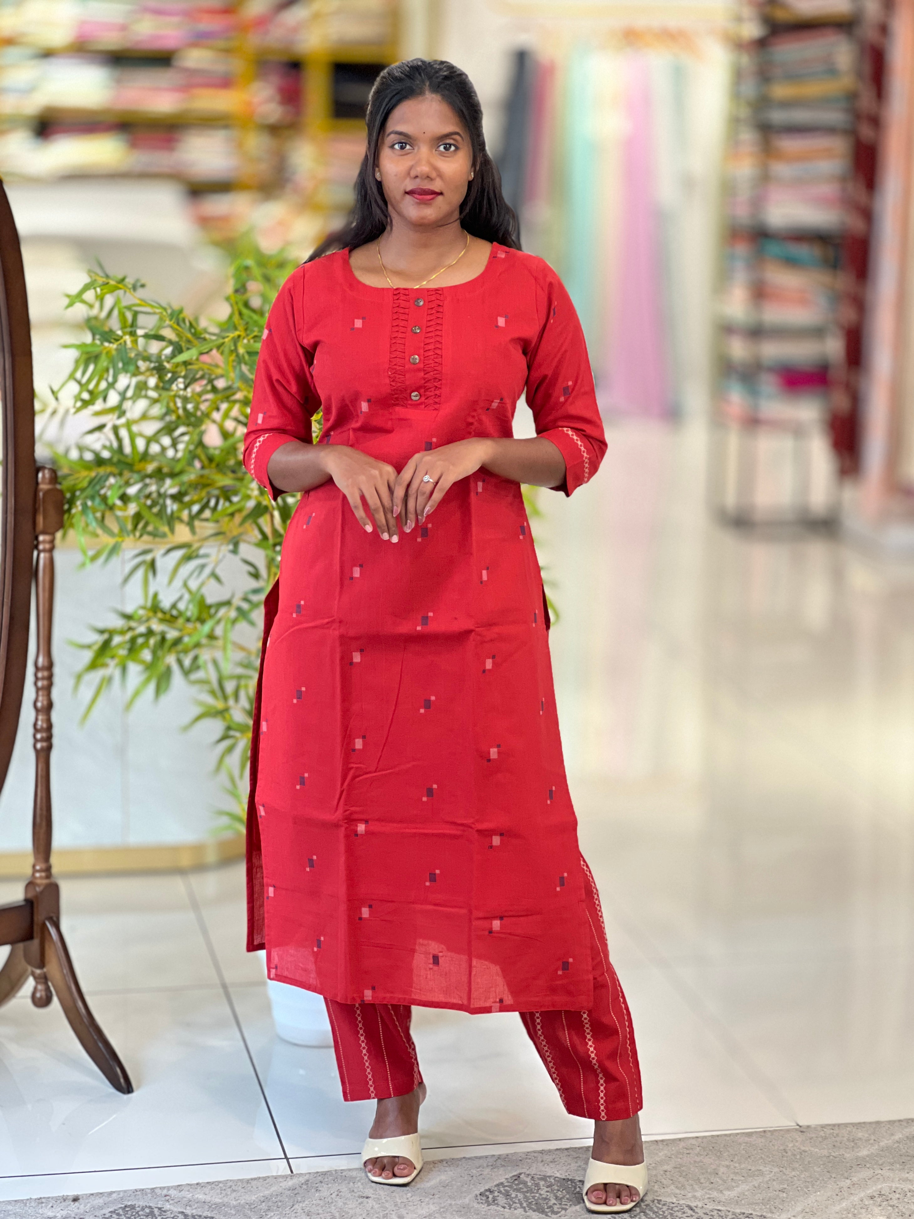 Thread Woven Buta Detailed Cotton Kurta Set | MSN207