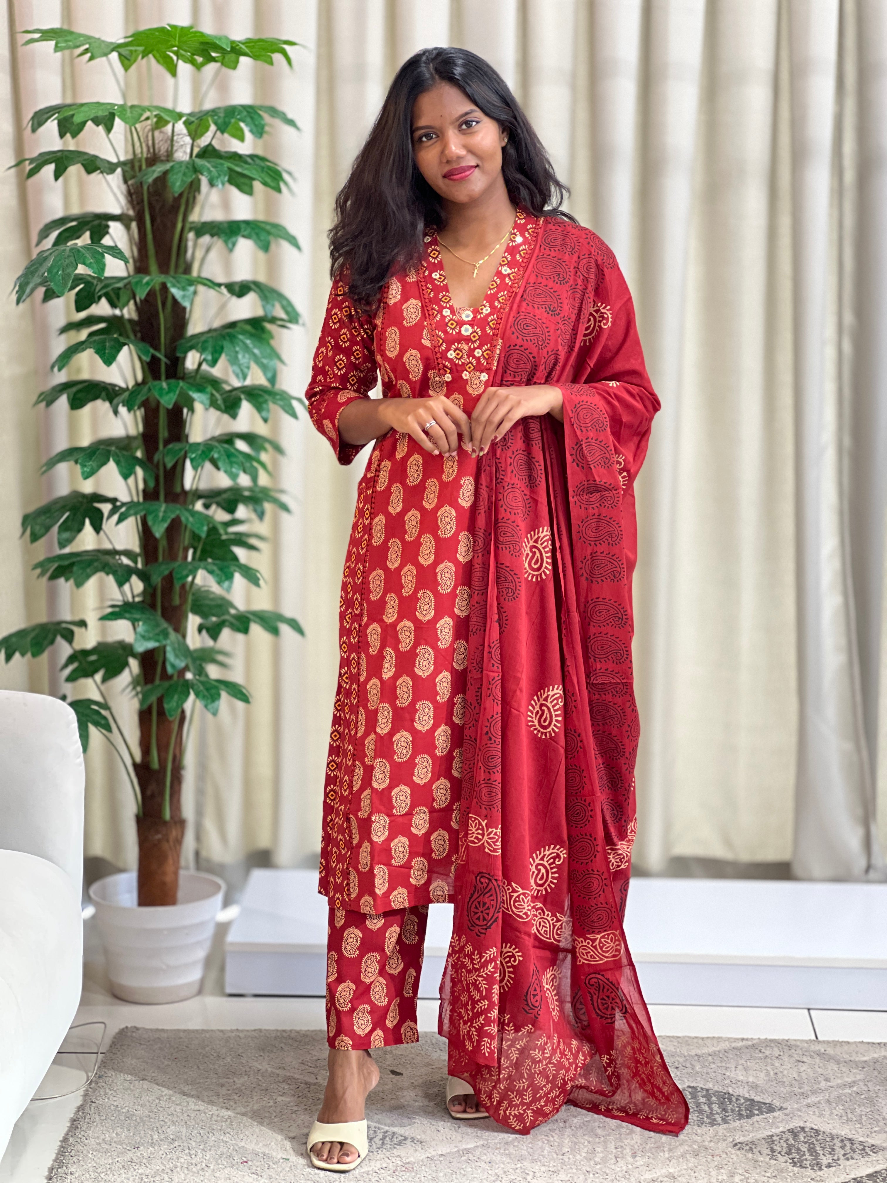 Paisley Pattern Cotton Kurta Set  | KKR121