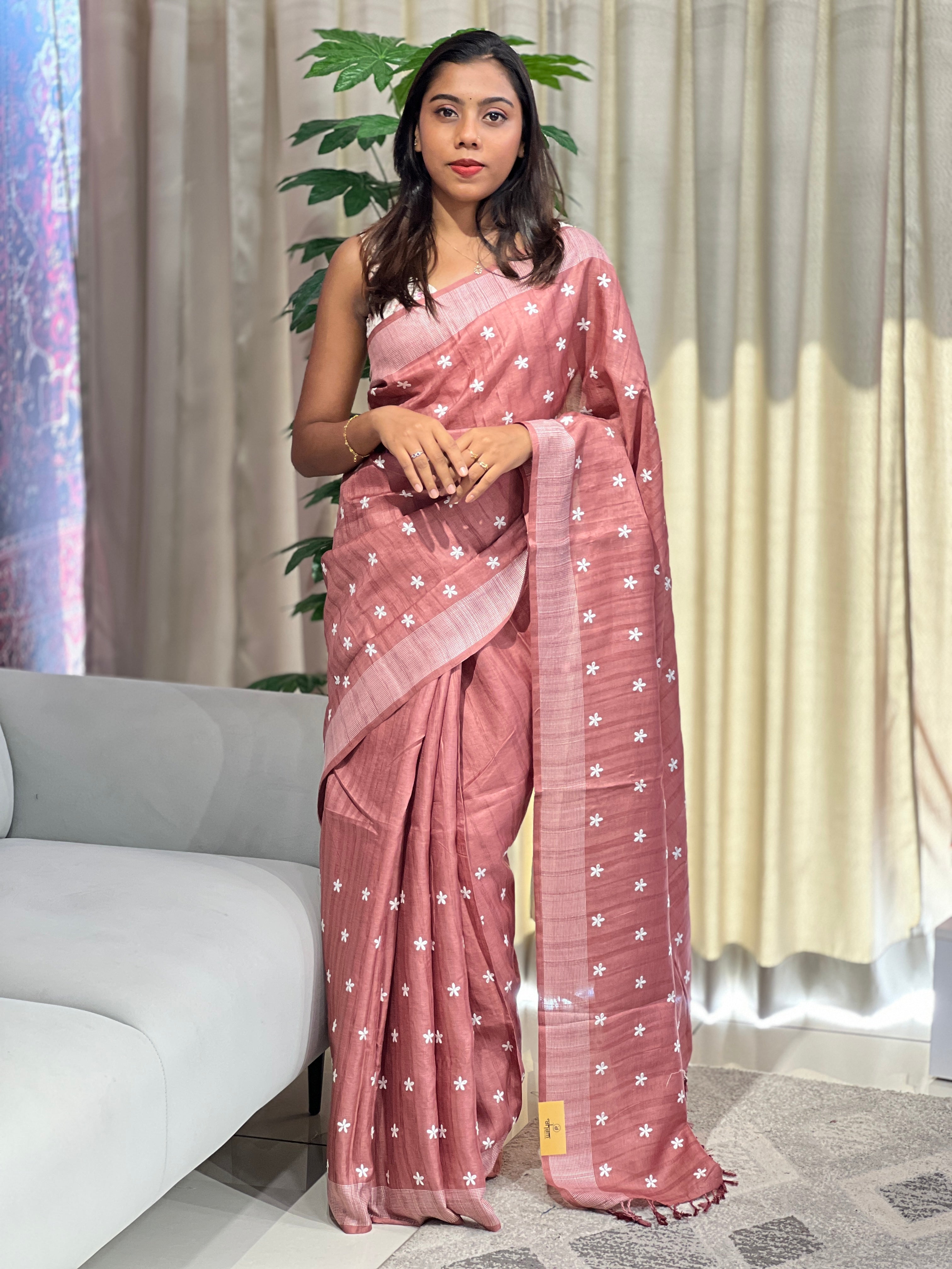 Floral Embroidery Detailed Semi Tussar Saree | SUN717