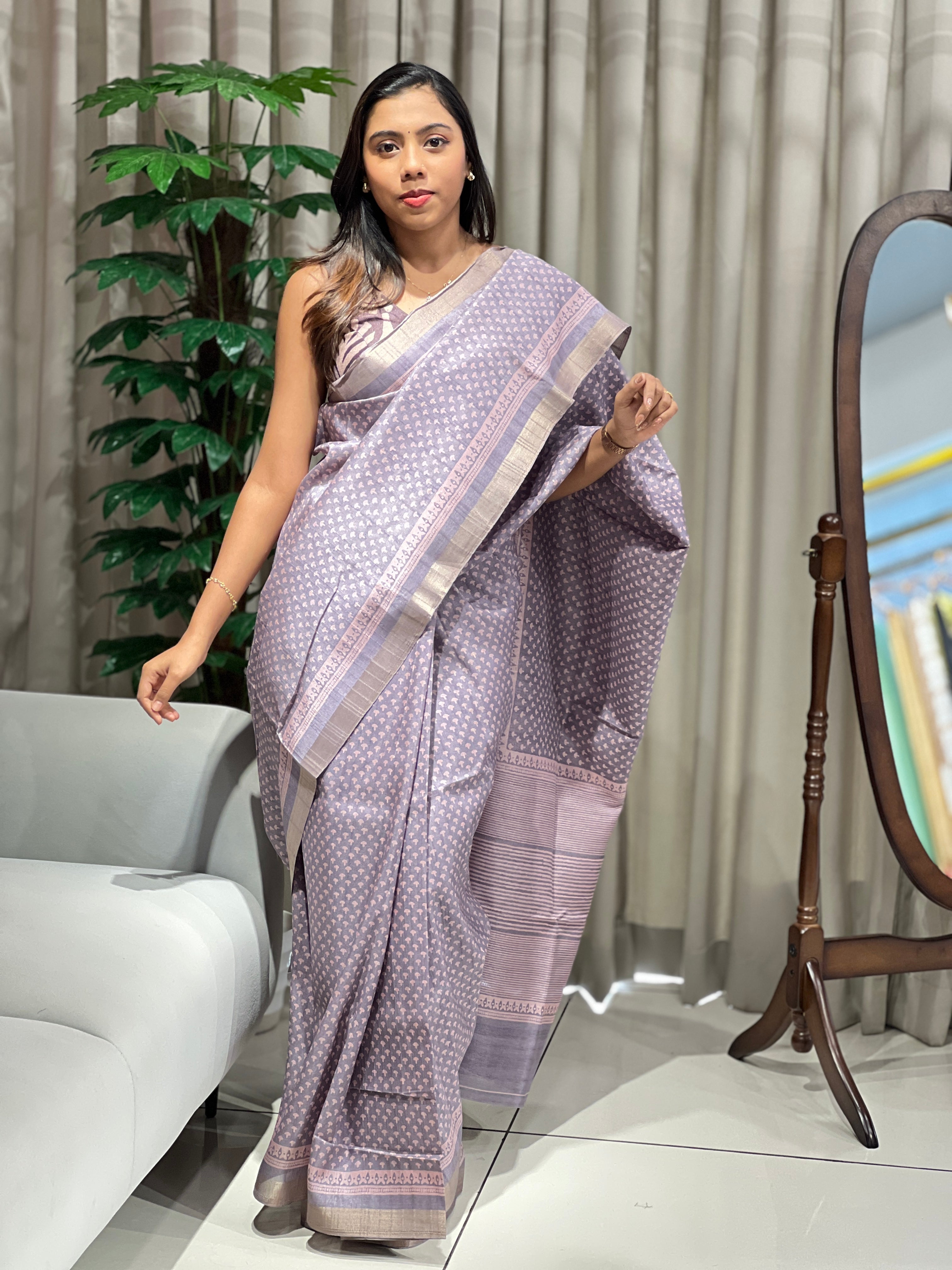 Printed Semi Tussar Saree | SSN451