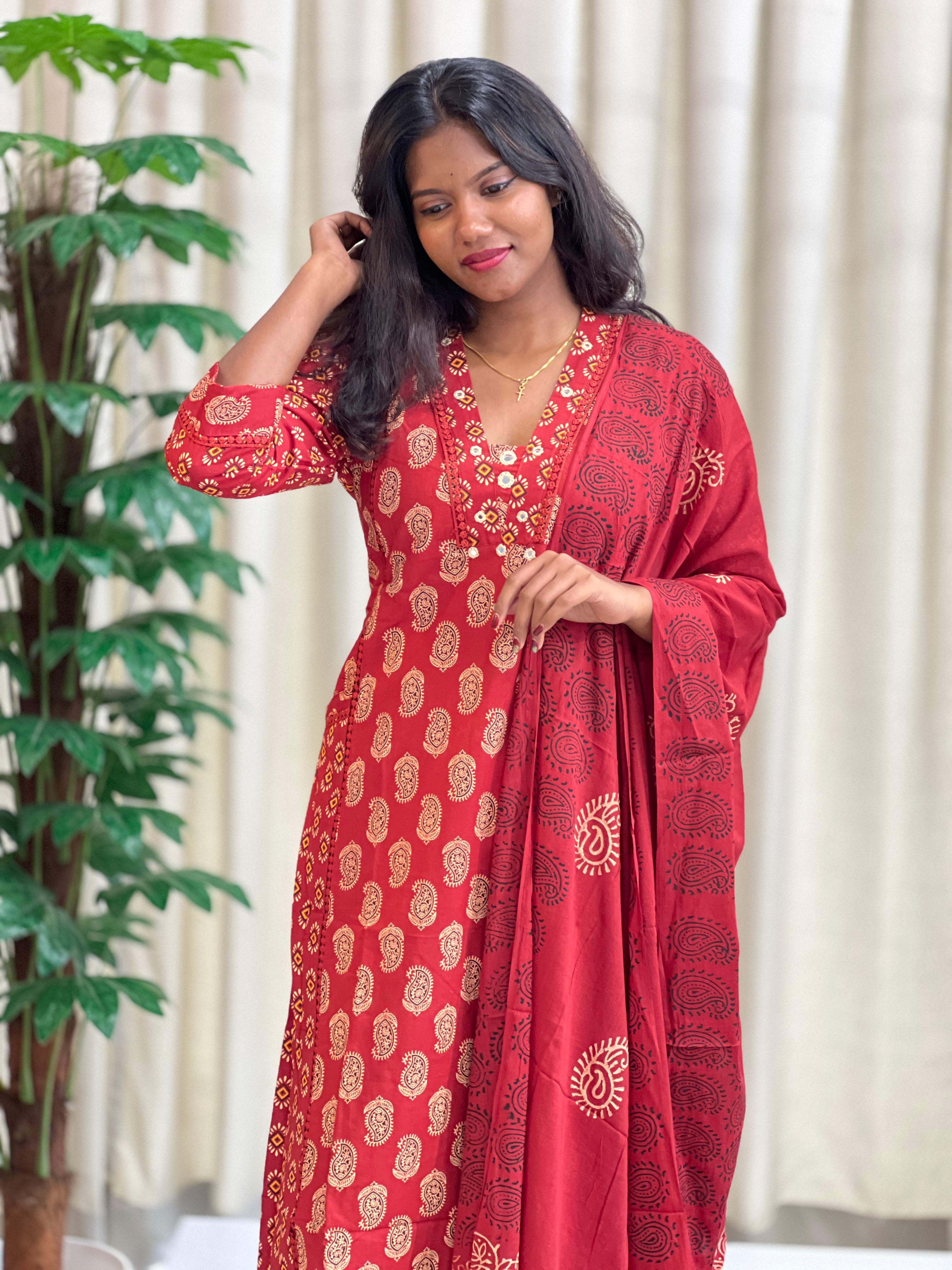 Paisley Pattern Cotton Kurta Set  | KKR121