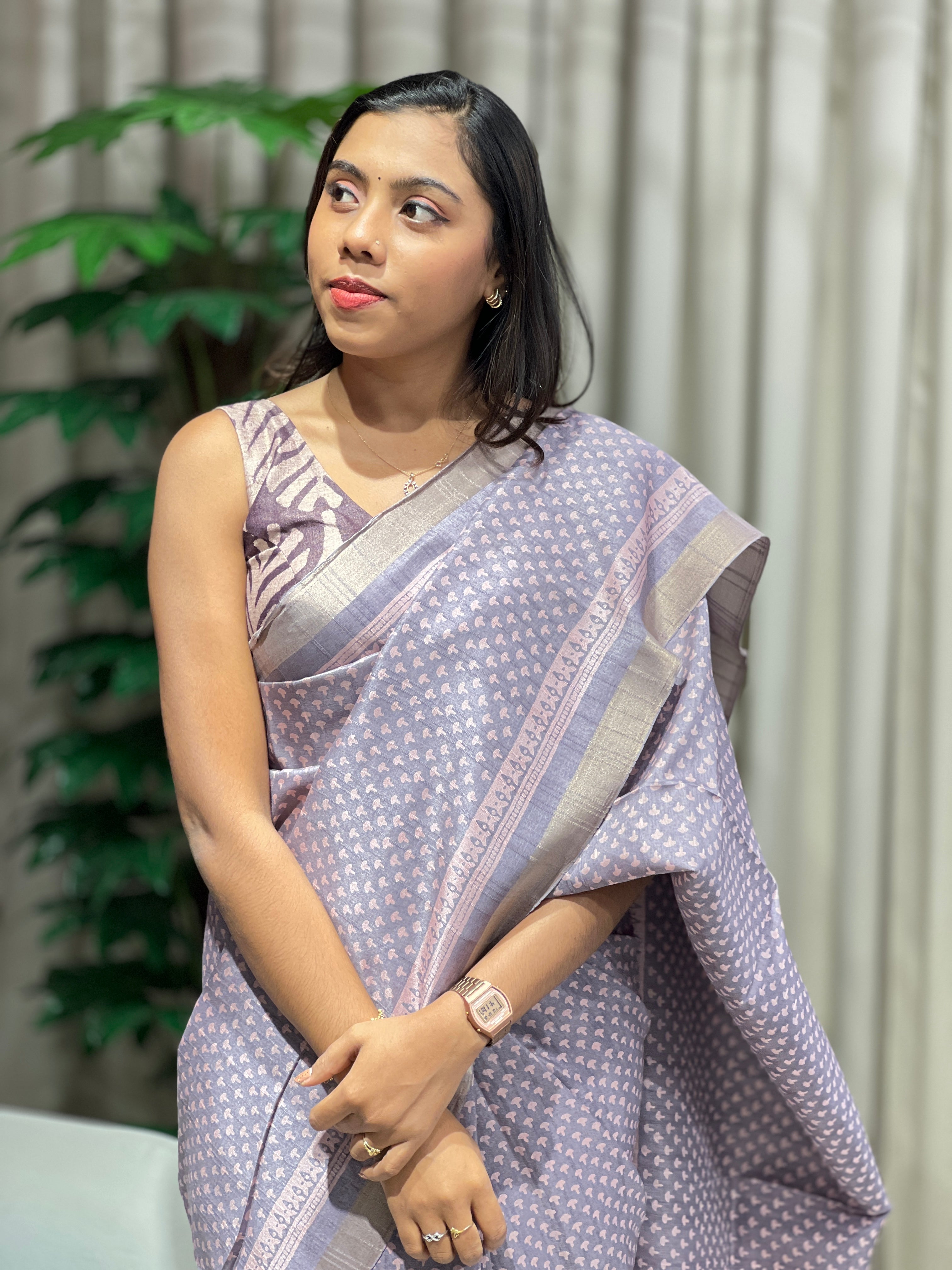 Printed Semi Tussar Saree | SSN451