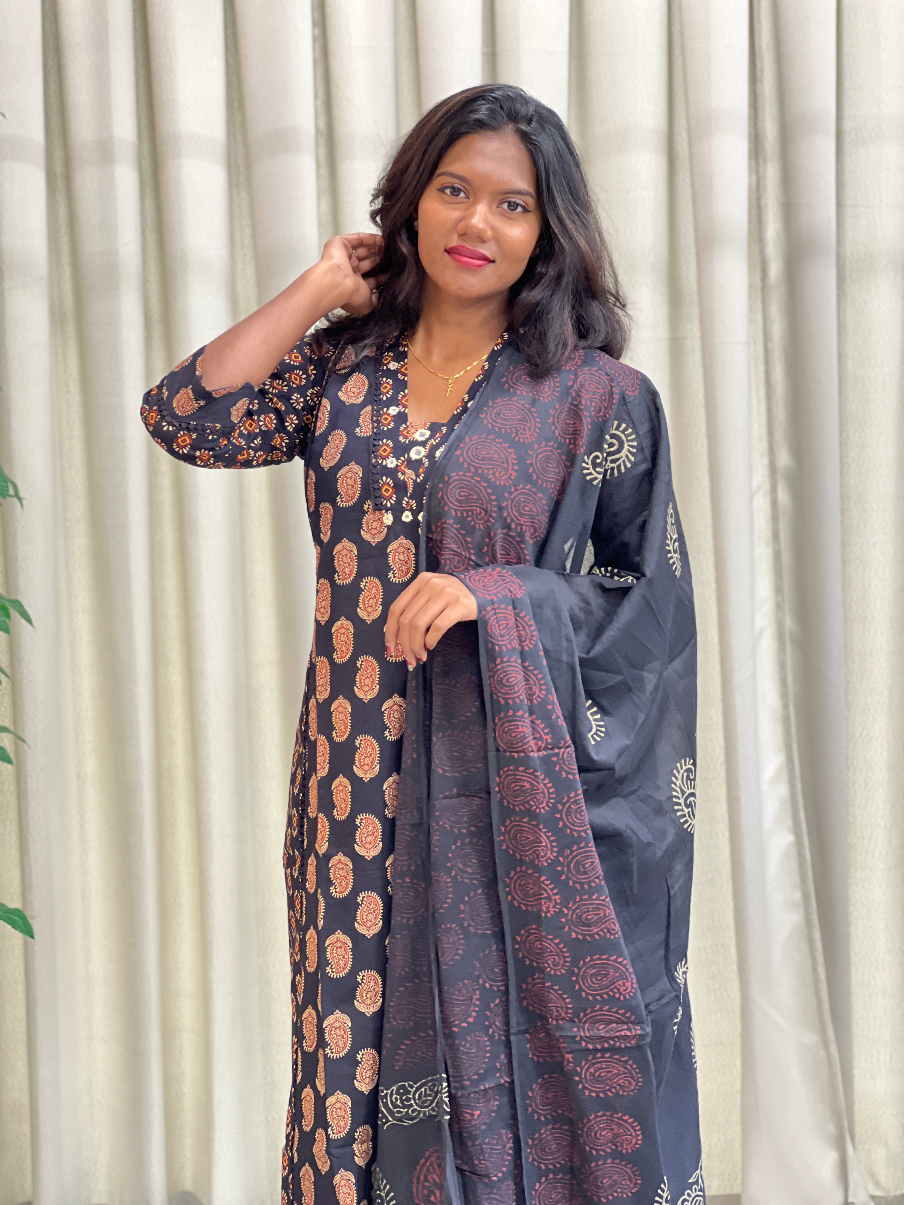 Paisley Pattern Cotton Kurta Set | KKR122