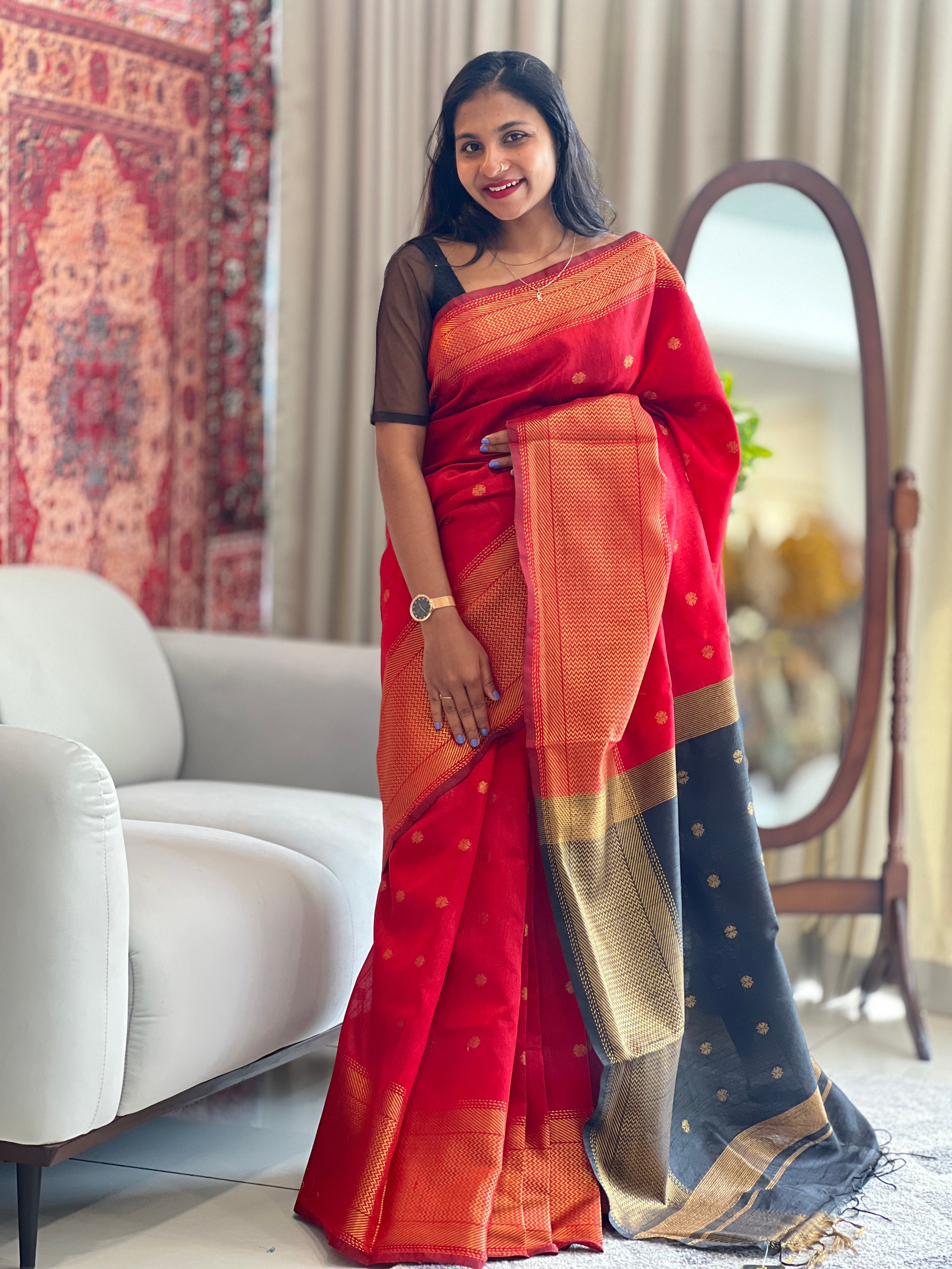 Zari Weaved Raw Silk Finish Saree | NHH333
