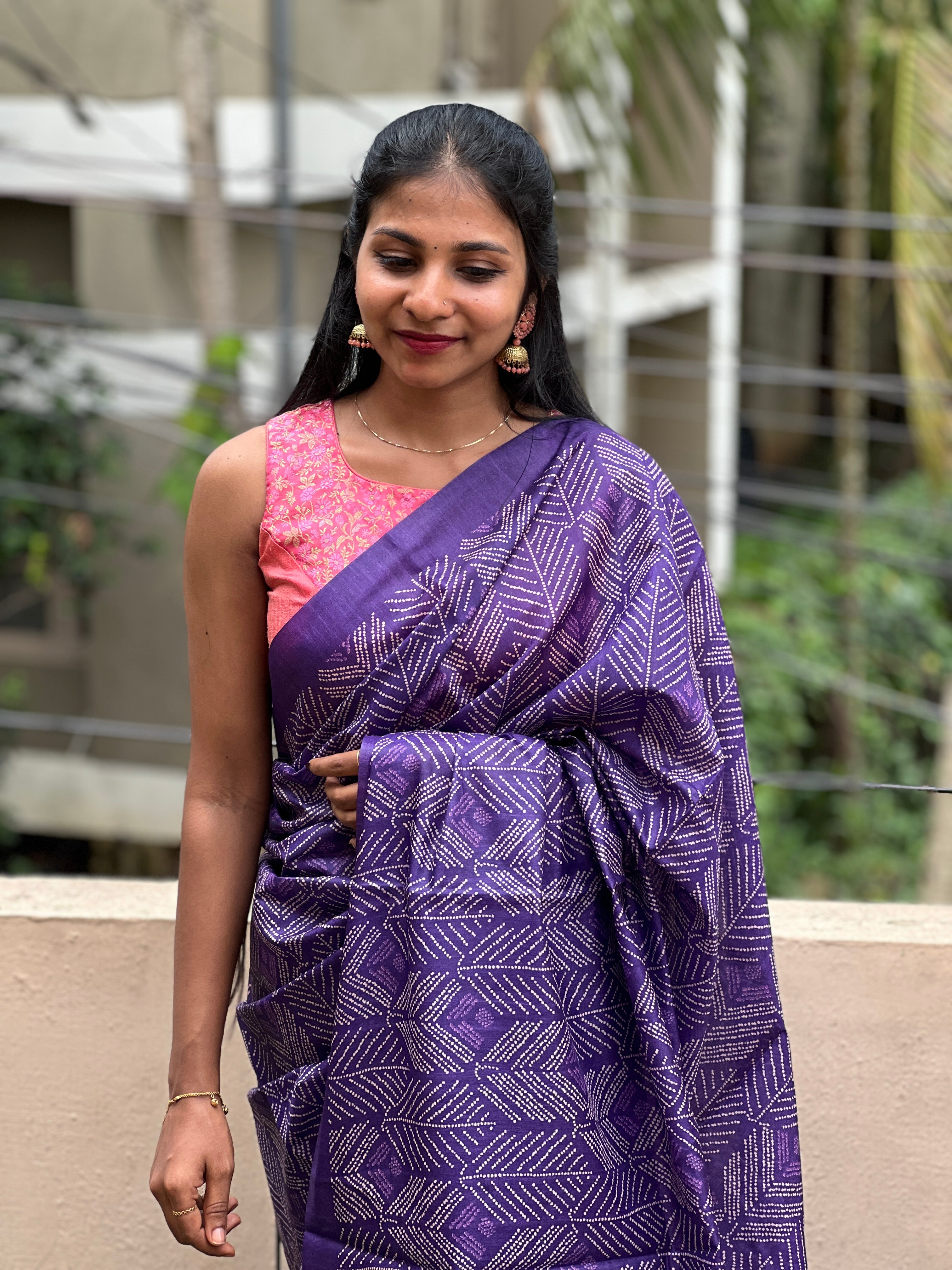Ajrak Inspired Screen Printed Bhagalpuri Linen Saree | GMS160