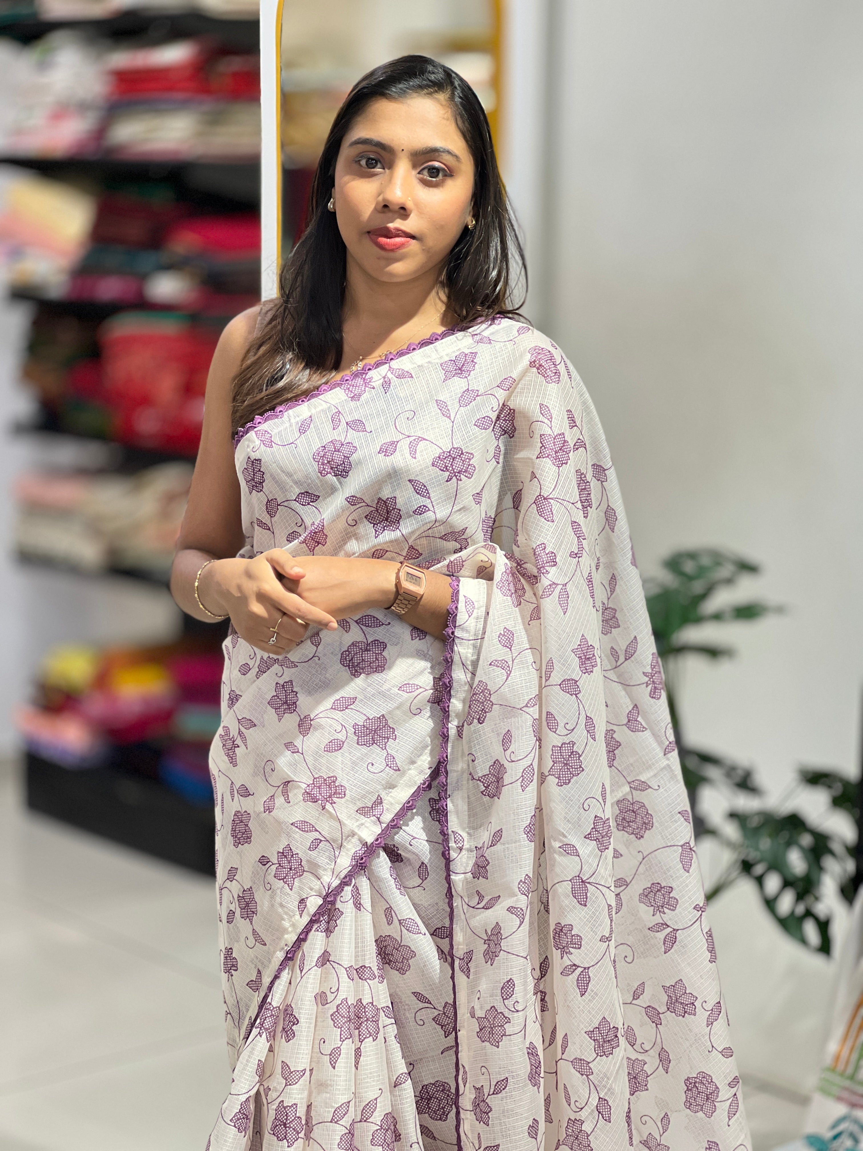 Floral Jaal Embroidery Detailed Kota Saree | HT308