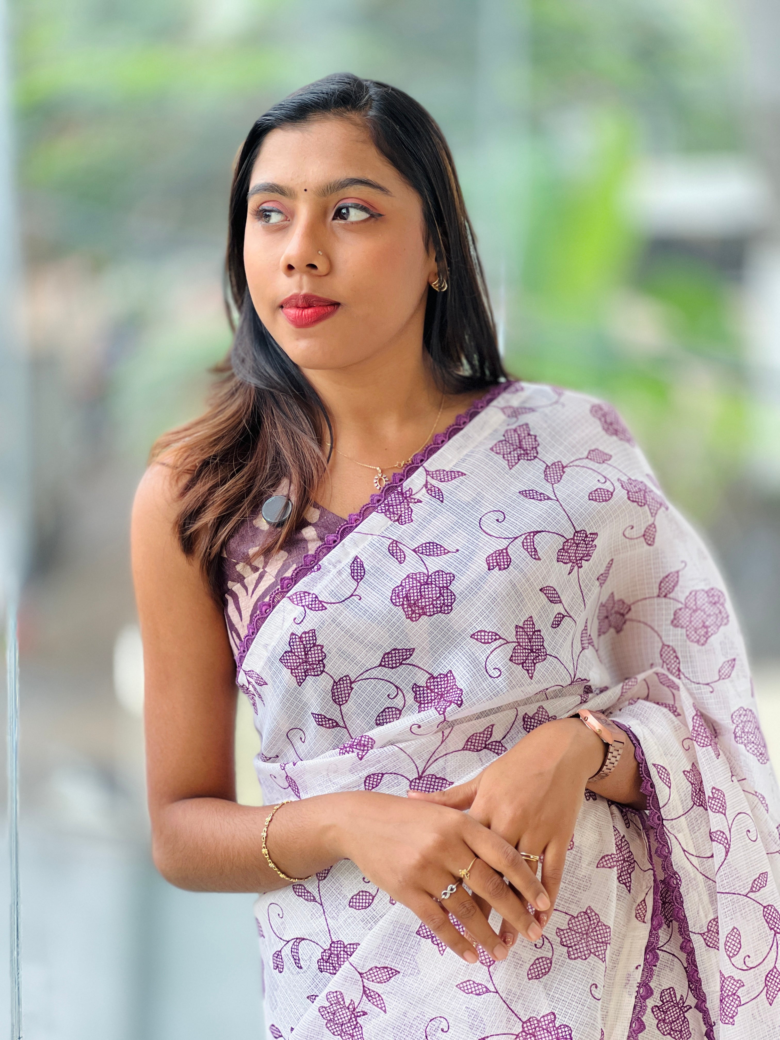 Floral Jaal Embroidery Detailed Kota Saree | HT308