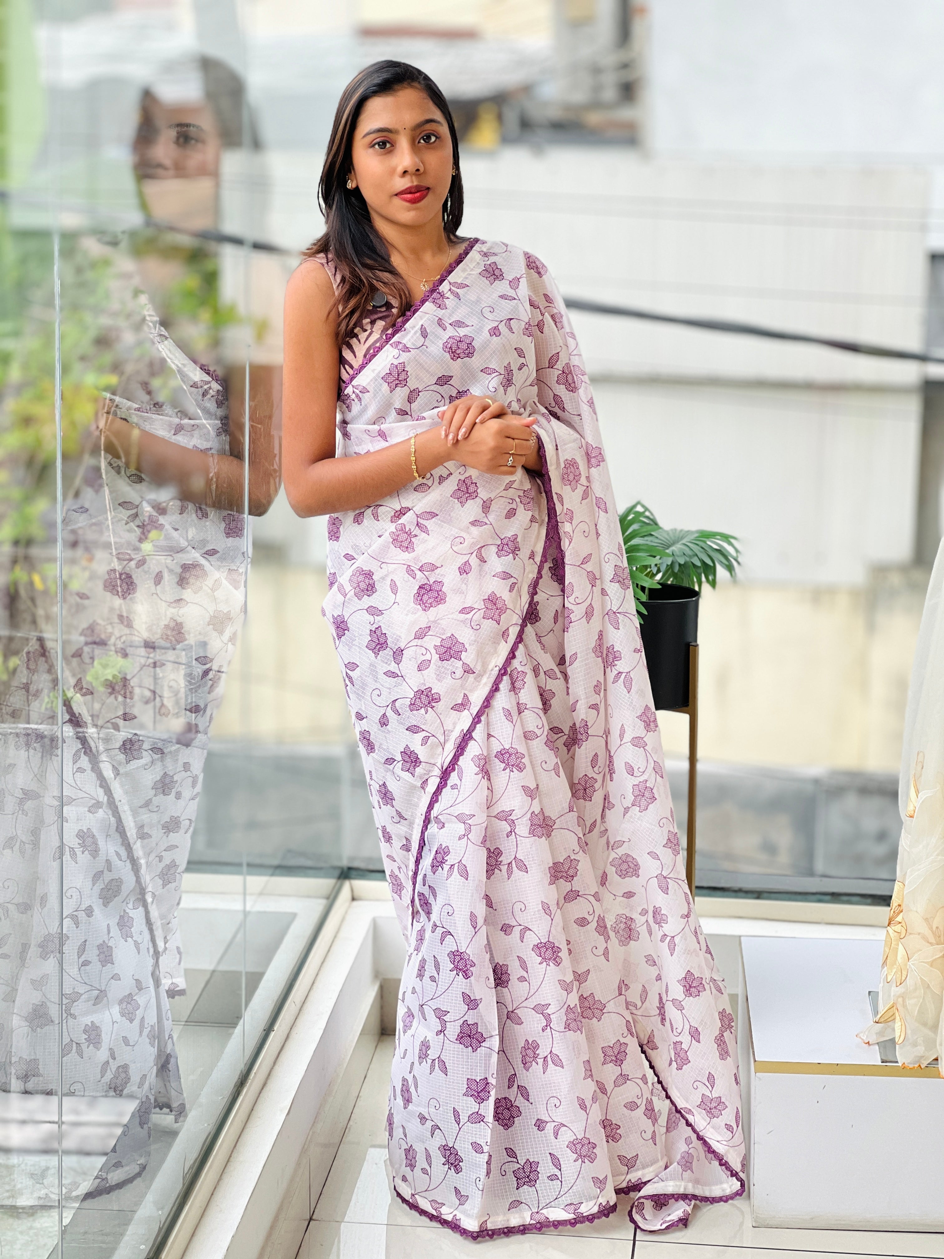 Floral Jaal Embroidery Detailed Kota Saree | HT308