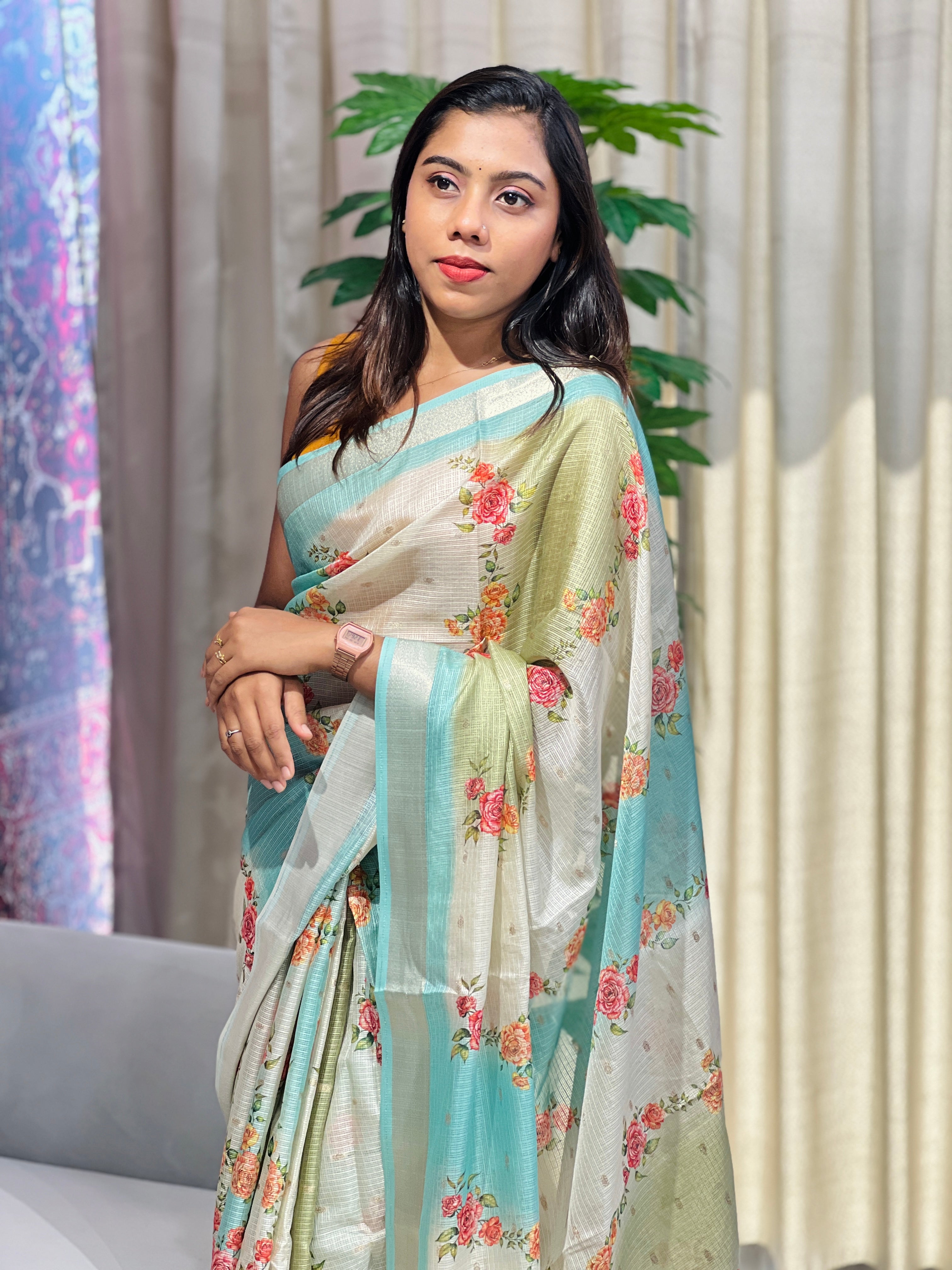 Floral Digital Printed Silky Kota Saree | HT277