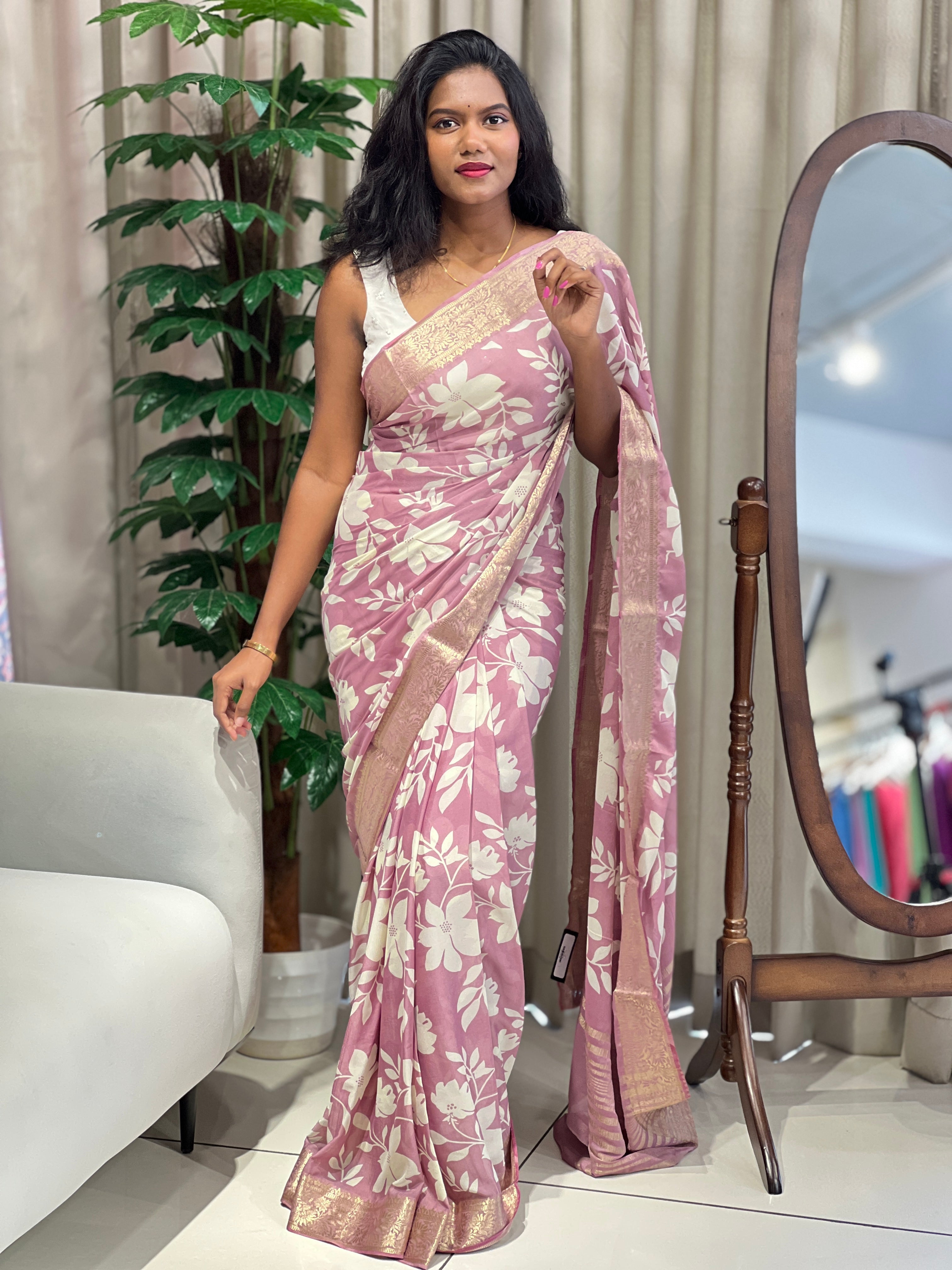 Floral Digital Printed Chinon Saree | PKS130