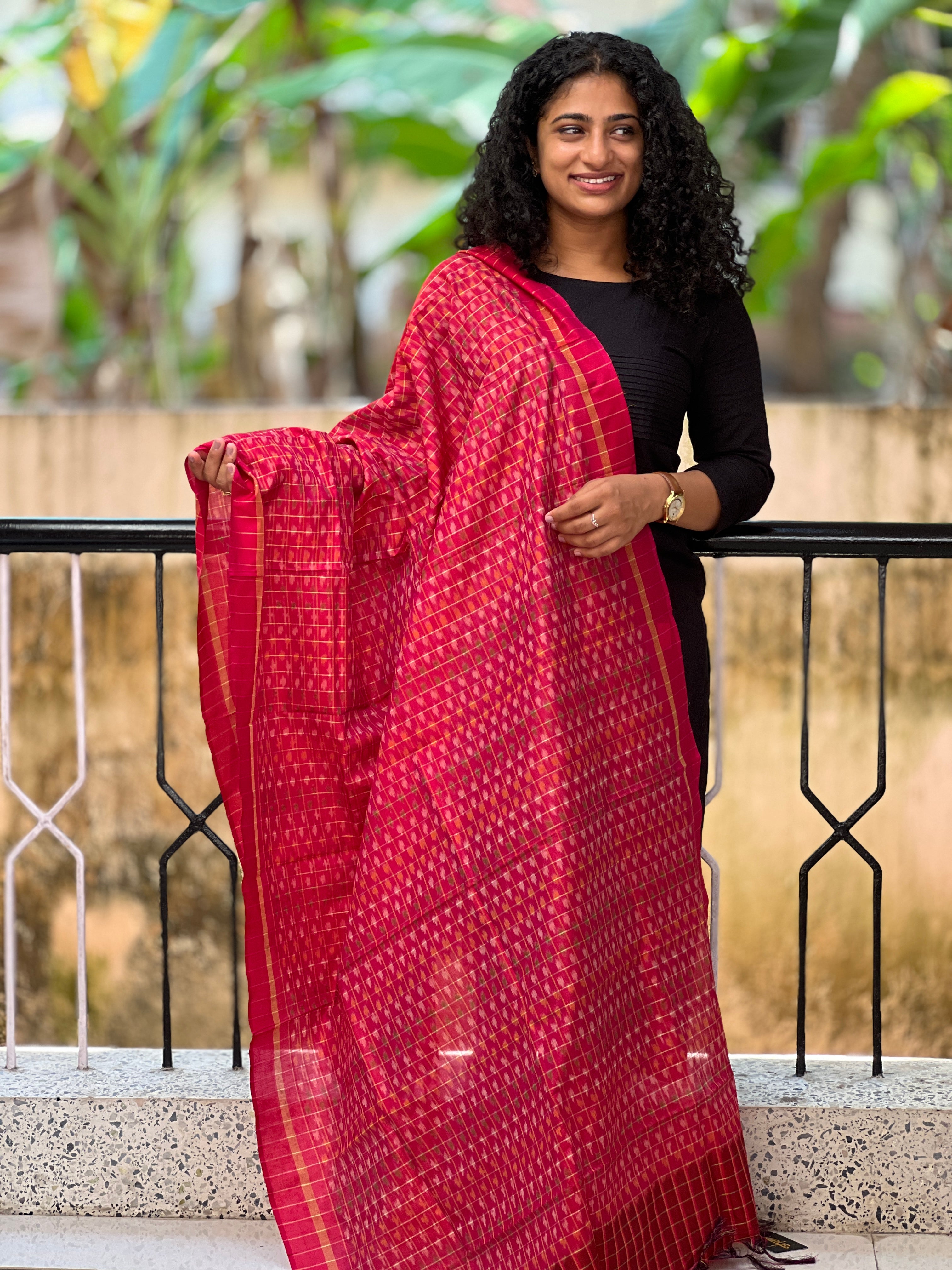 Check Silk Ikat Weave Dupatta | AHD1026