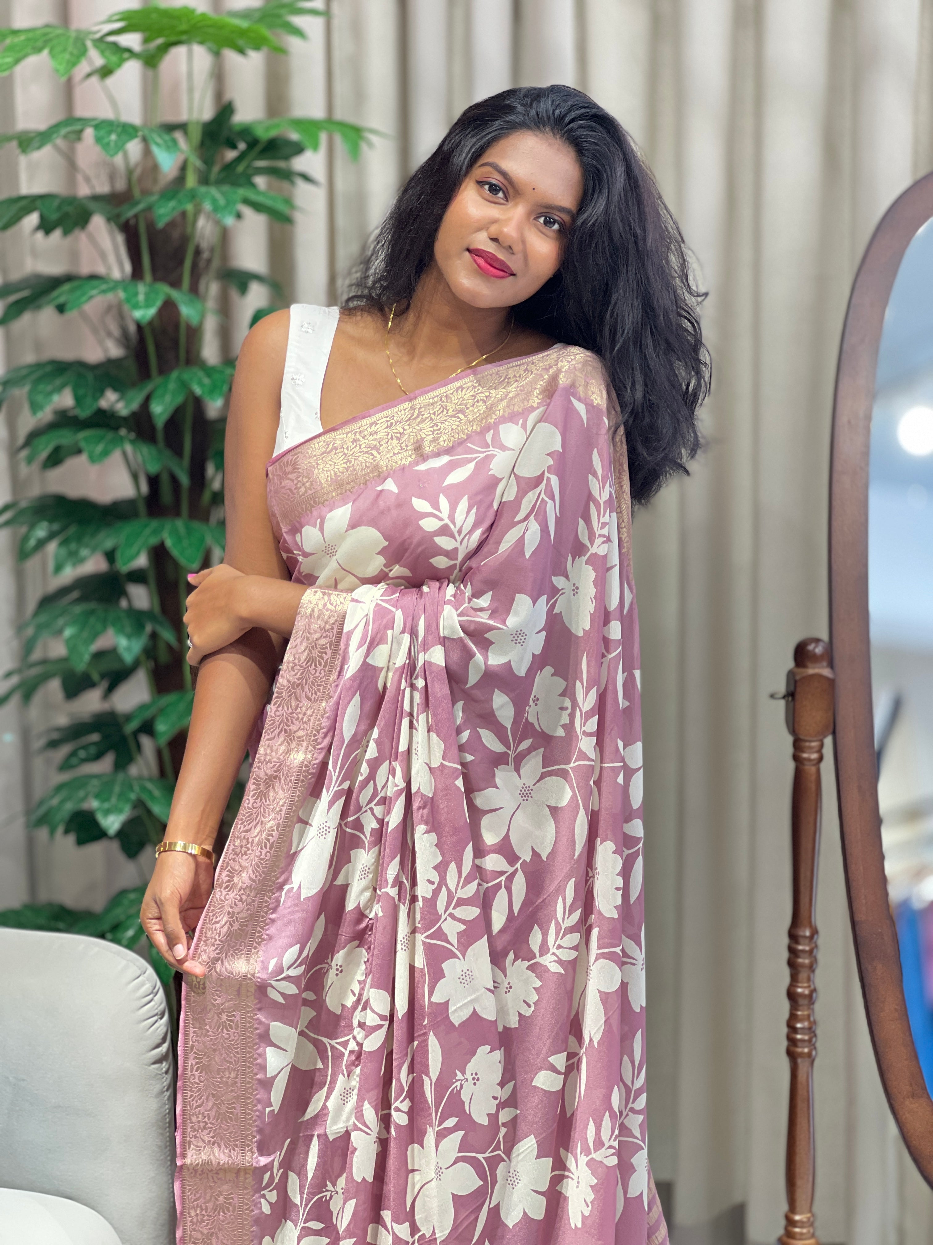 Floral Digital Printed Chinon Saree | PKS130