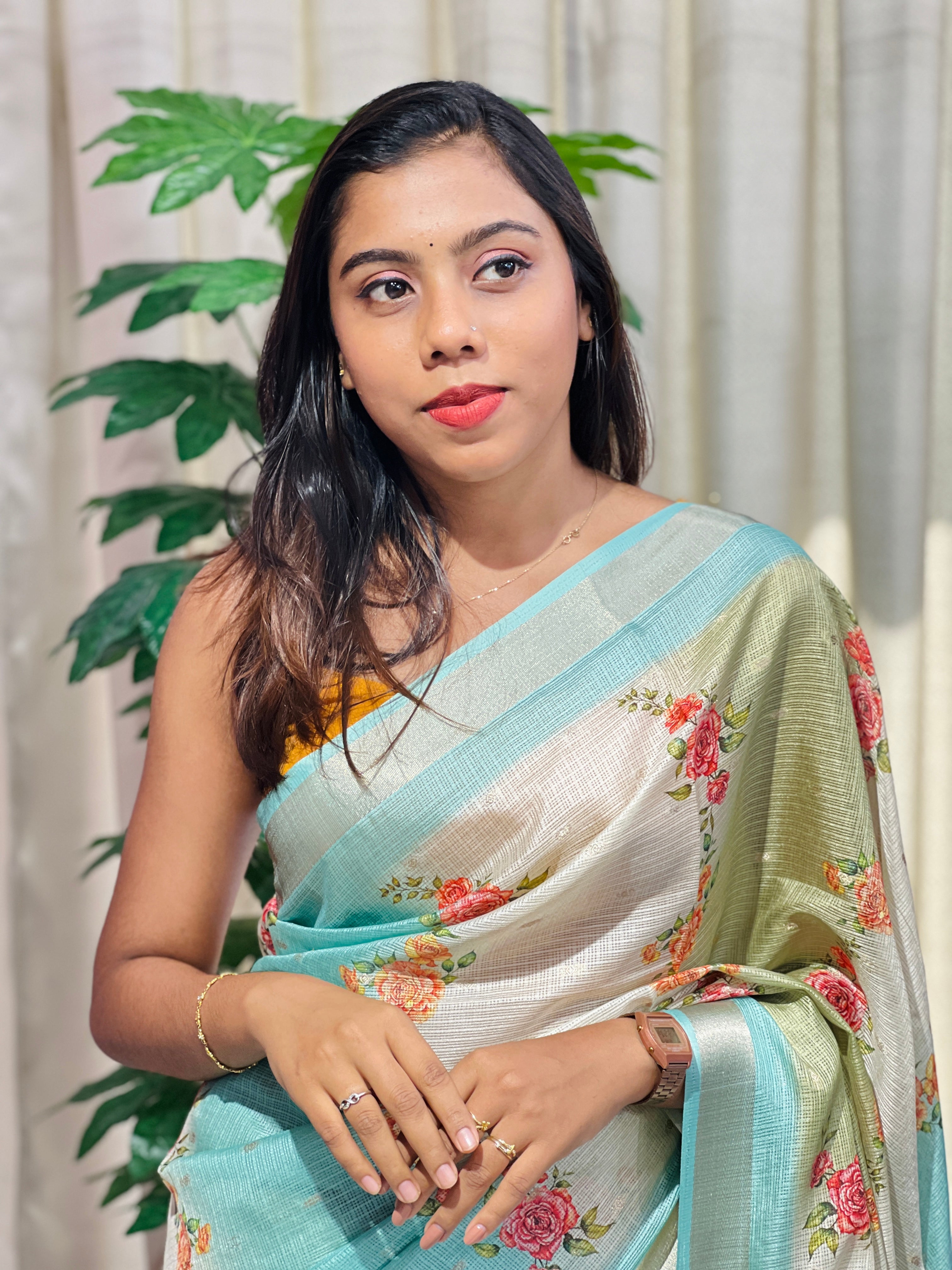 Floral Digital Printed Silky Kota Saree | HT277