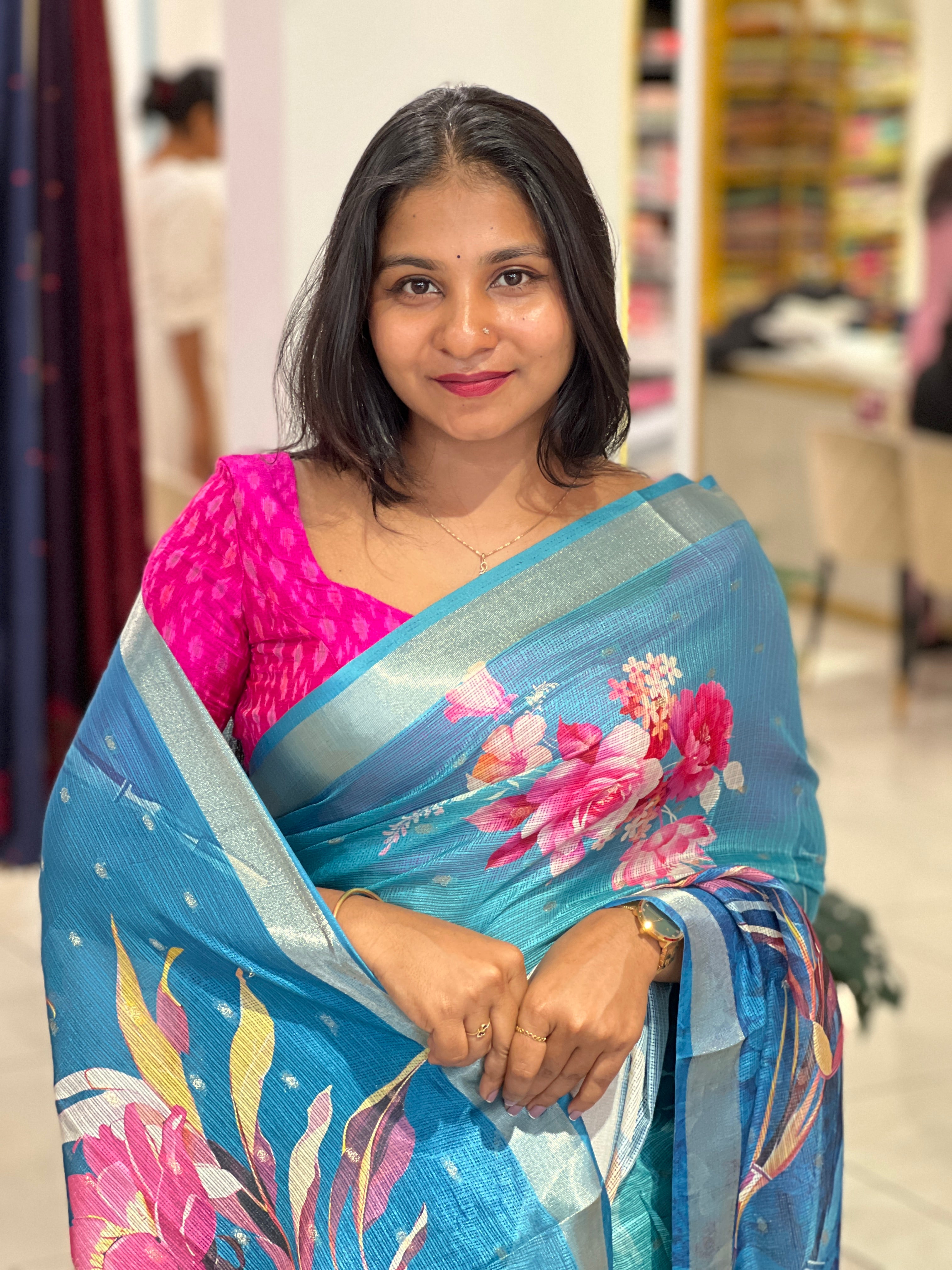 Floral Digital Printed Silky Kota Saree | HT279