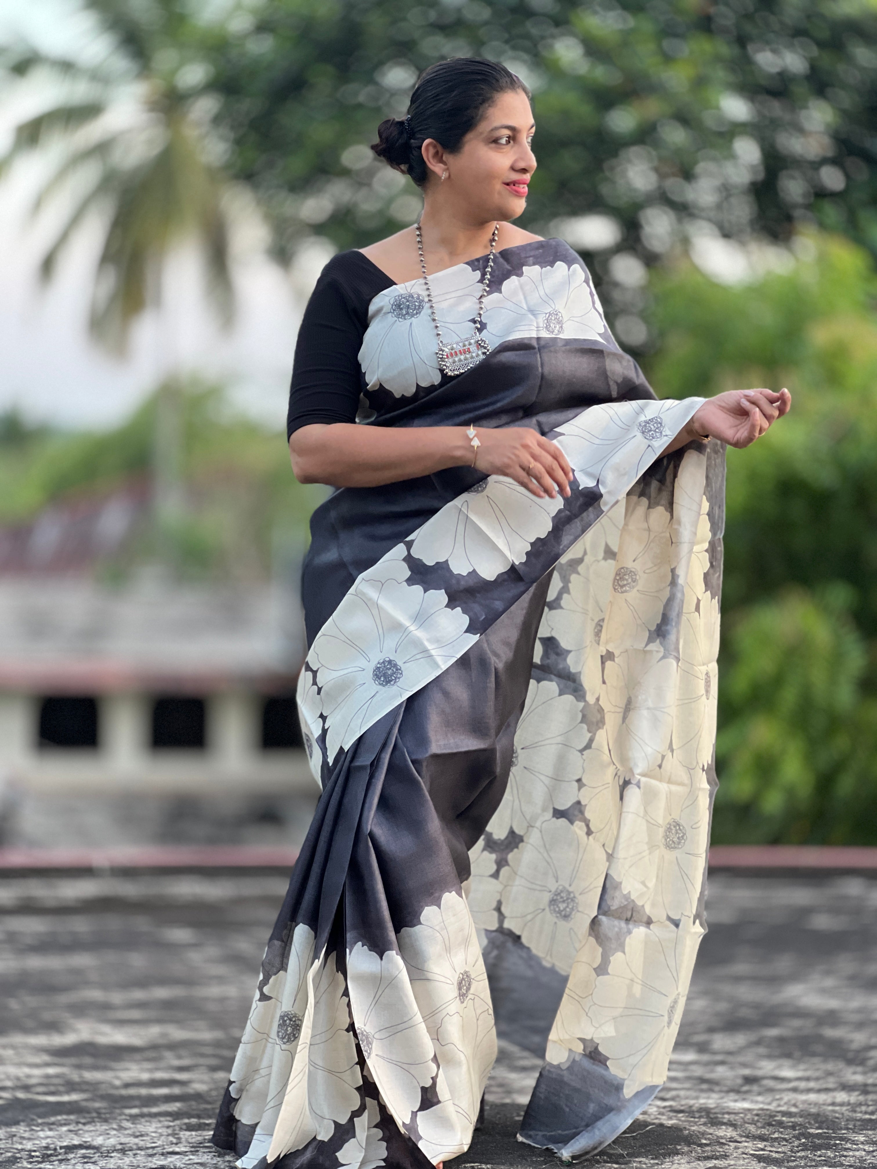 Floral Pattern Pure Tussar Saree | SBS1343