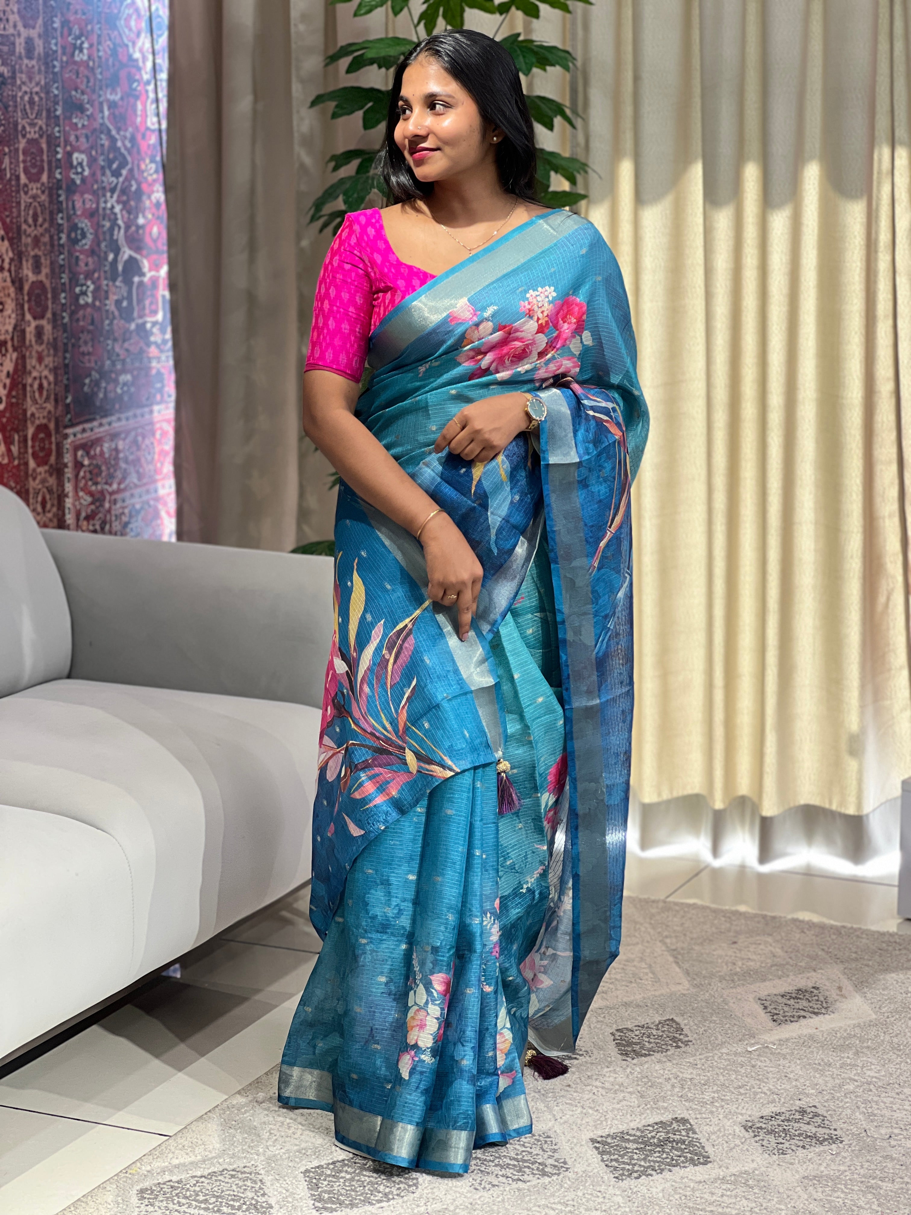 Floral Digital Printed Silky Kota Saree | HT279